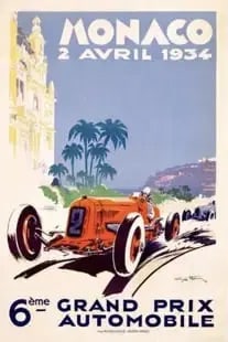 "Grand Prix, Monaco, 1934" Poster: "Grand Prix, Monaco, 1934" Poster. on archival paper, linenbacked, Measures 24.00 X 36.00 Inches. These are part of the estate sale and we do not have a COA. All lots offered in our auctions are sold 
