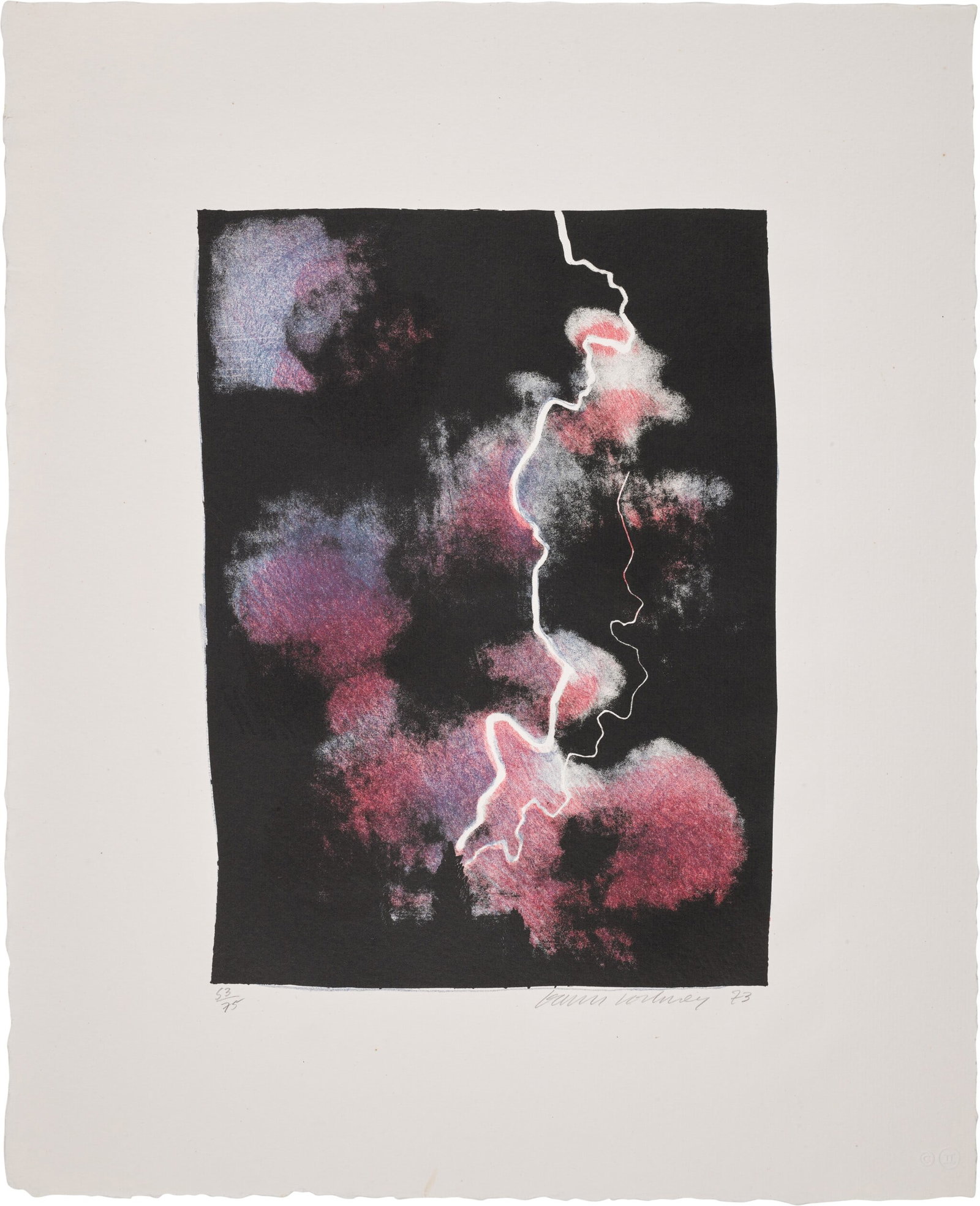 after David Hockney "Small Study of Lightning": after David Hockney "Small Study of Lightning" Sold after. Print on arches paper. Gemini. G.E.L. blind stamp in lower right corner. Image measures 13x9.5 inches.Sheet measures 20x15.75 inches. These a