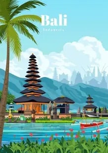 Bali, Indonesia Travel Poster: Bali, Indonesia Travel Poster. On archival paper, linenbacked, Measures 33 x 24 inches These are part of the estate sale and we do not have a COA. All lots offered in our auctions are sold strictly on