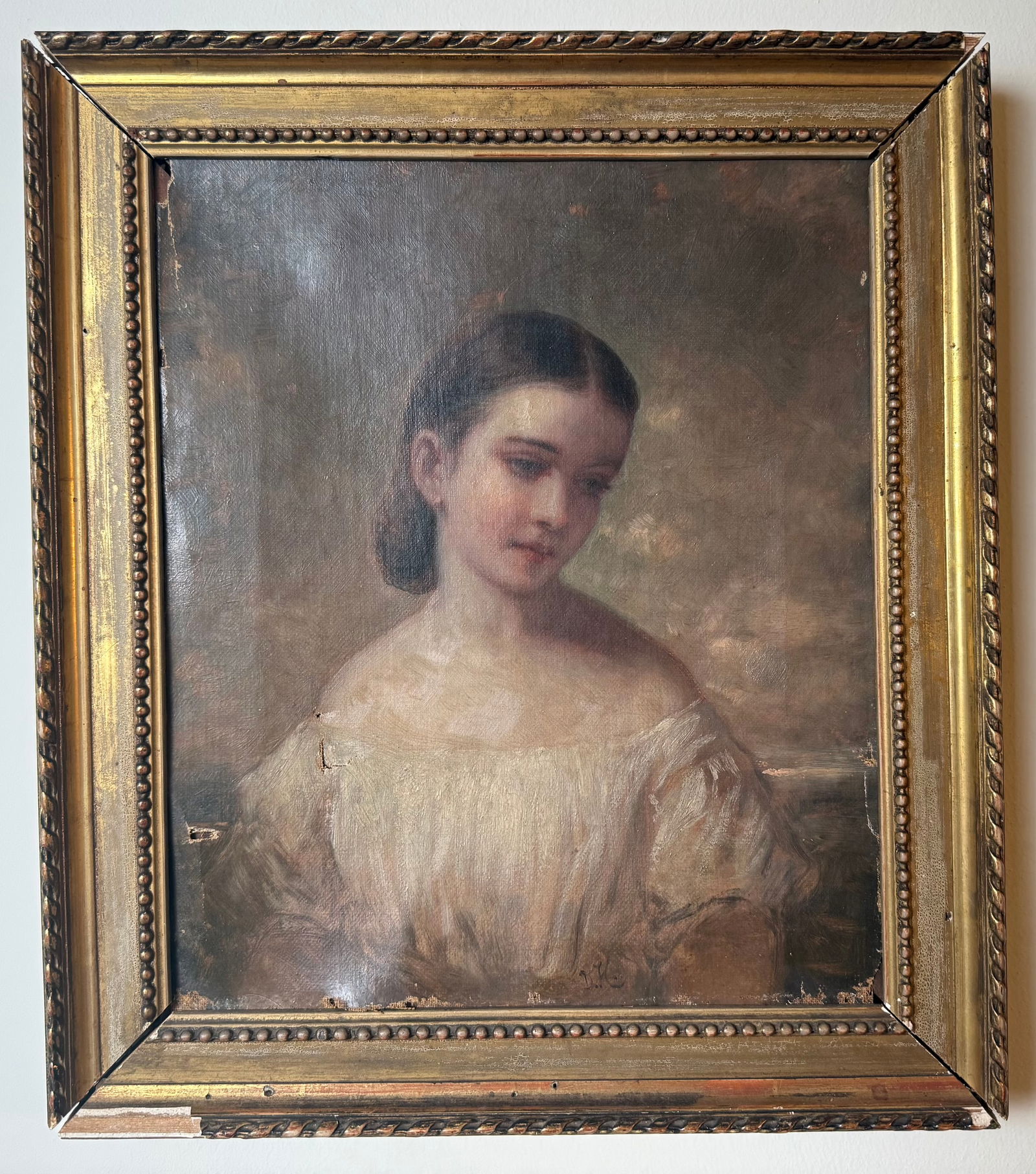18th Century Style Oil Portrait of a Young Woman, in Giltwood Frame (1 of 3)
