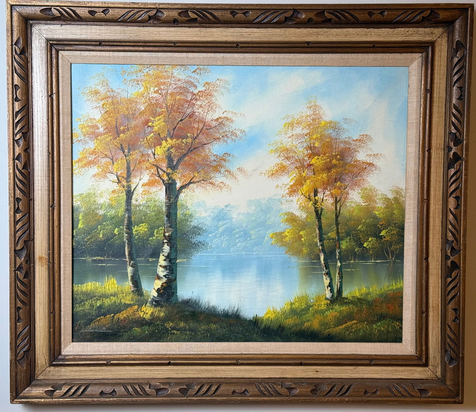 Serene Autumn Landscape by the Lake, Signed Oil on Canvas (1 of 5)