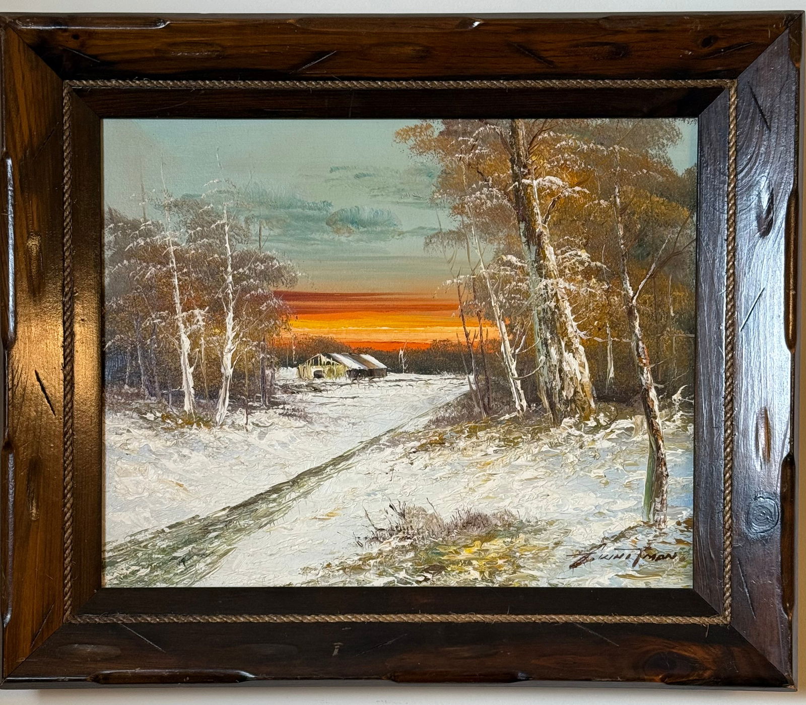 Signed Winter Landscape Oil Painting with Impasto, Framed (1 of 3)