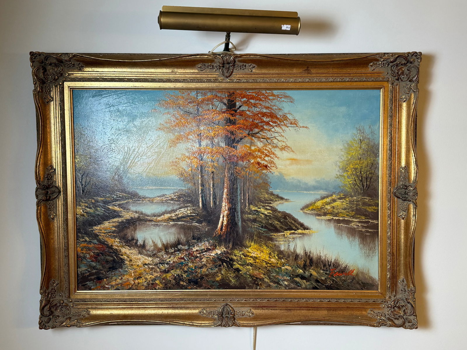 Signed Autumn River Landscape Painting, Oil on Canvas (1 of 4)