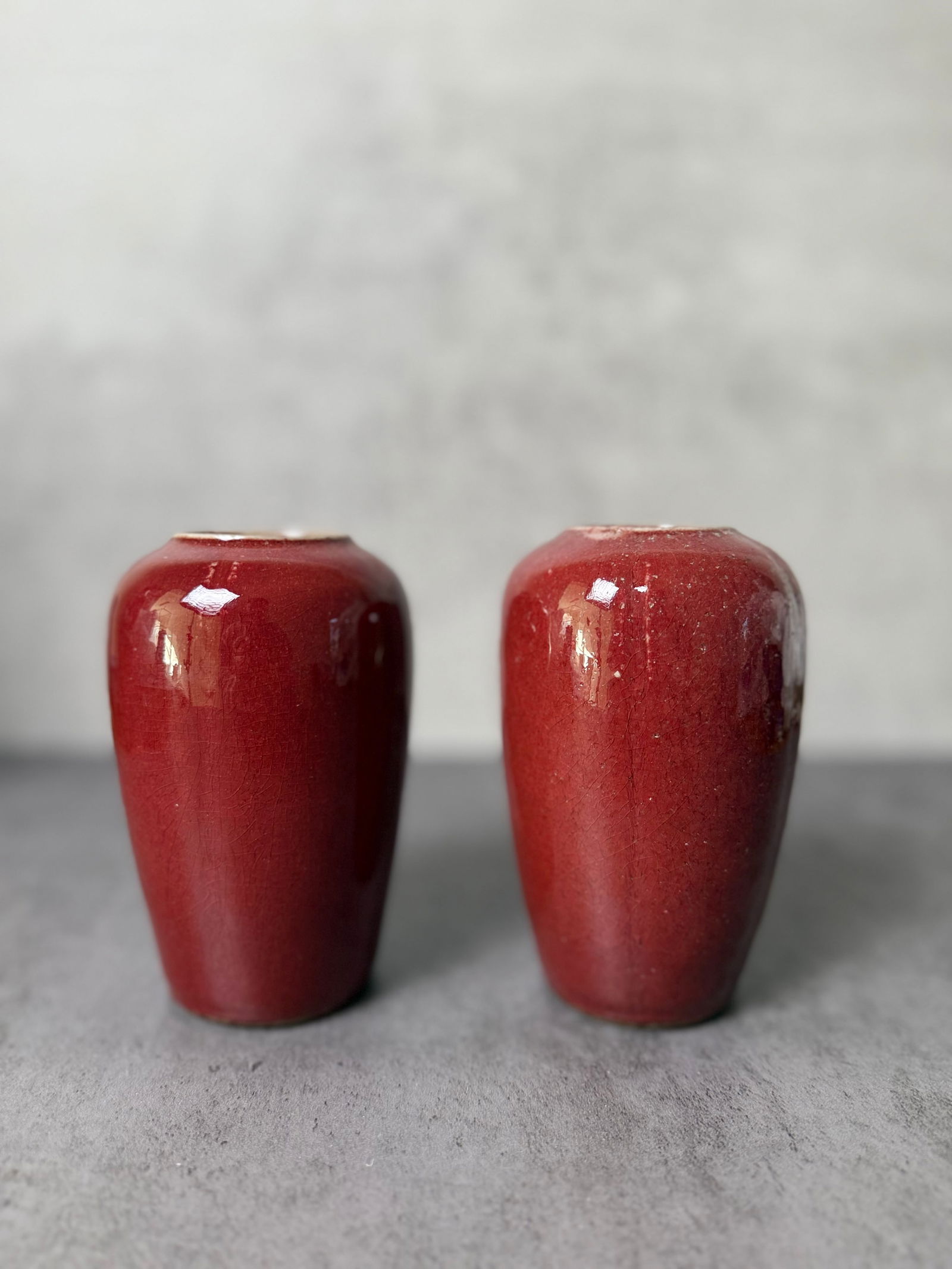 Pair of Chinese Oxblood Glazed Porcelain Vases Qing Dynasty (1 of 3)