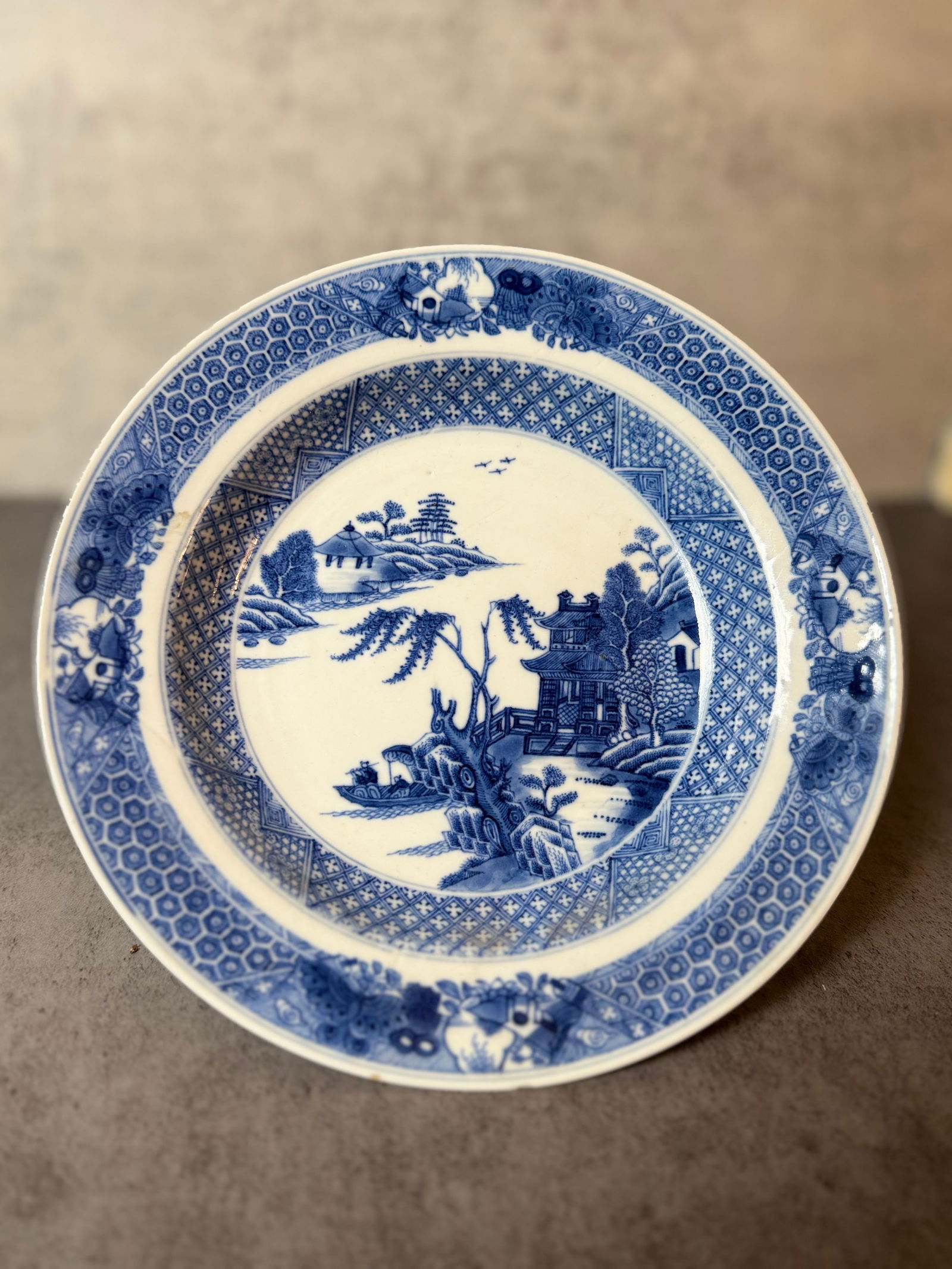 Antique Chinese Export Blue and White Porcelain Plate, Qing dynasty (1 of 3)