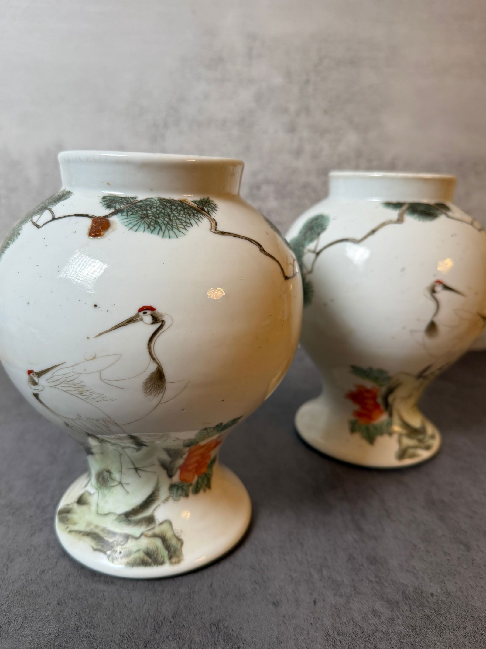 Pair of Chinese Porcelain Vases with Crane and Poetry Decoration, 20th century (1 of 6)