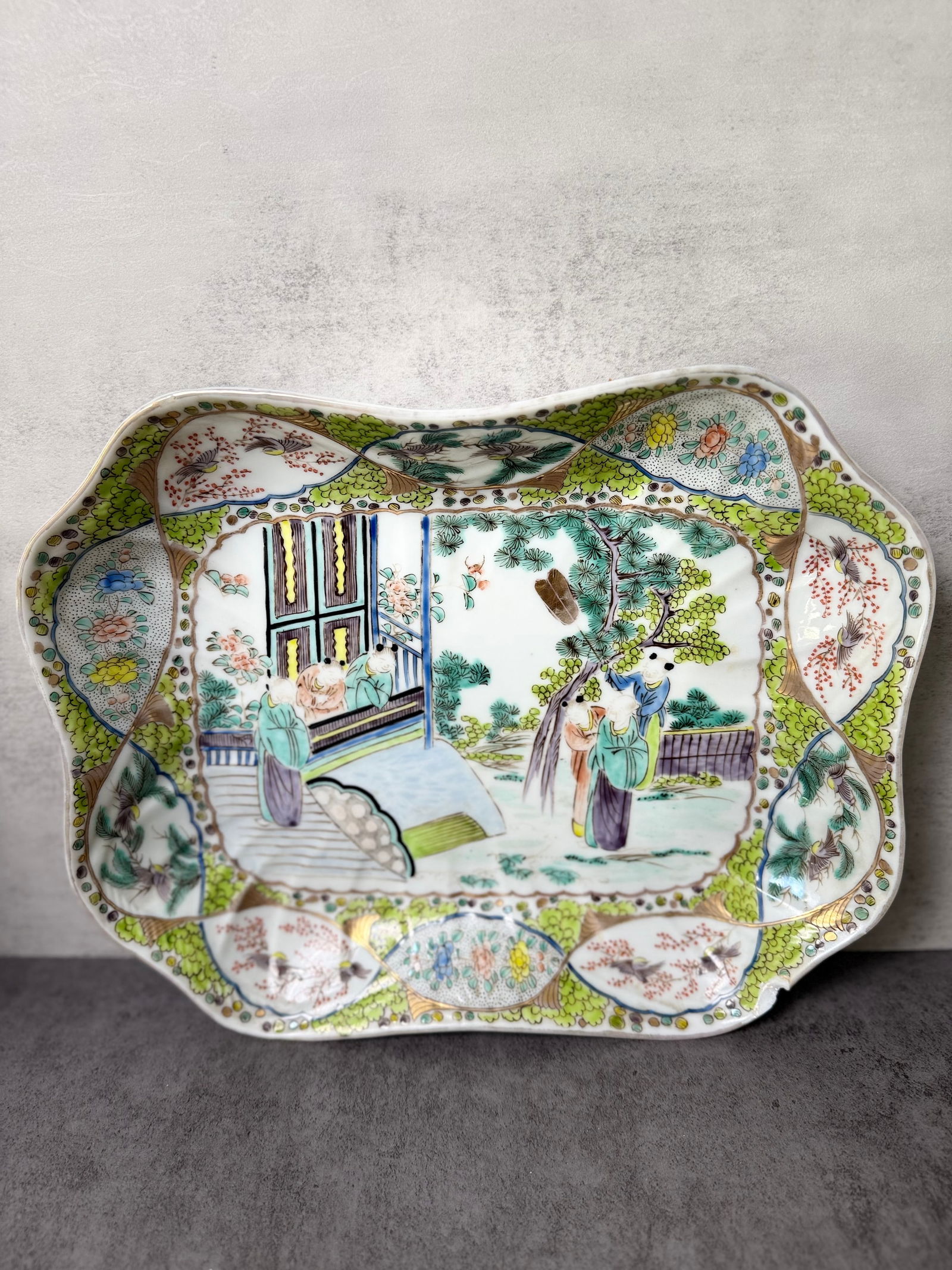 Chinese Hand-Painted Famille Rose Porcelain Tray with Figure Scene, 13 x 10 in. (1 of 3)