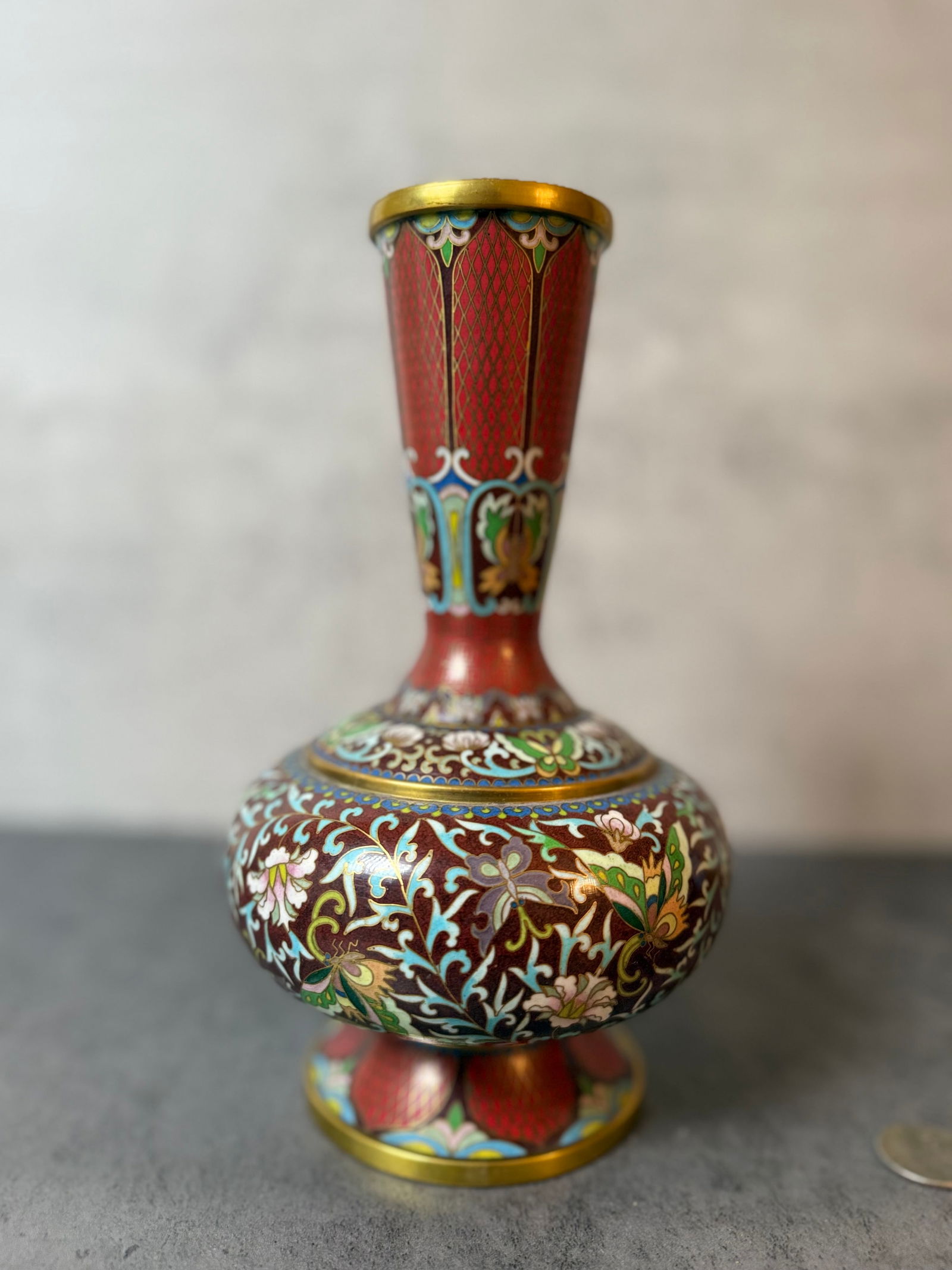 Chinese Cloisonné Bronze Vase with Floral Scroll Decoration (1 of 3)