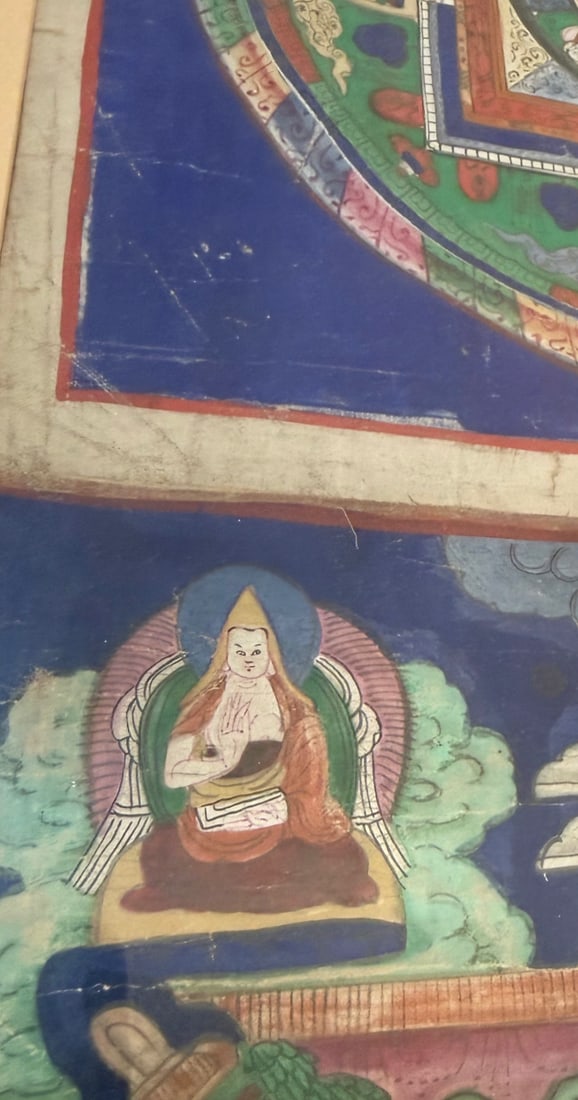 Tibetan Buddhist Mandala Thangka Painting on Silk - Hand-Painted Double Mandala with Deities, Framed - 2