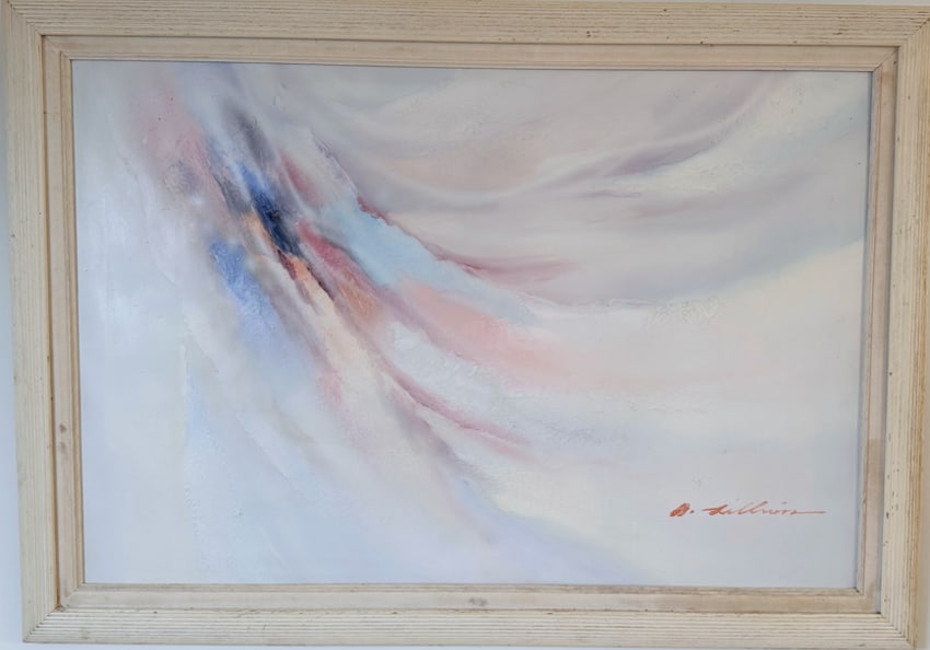 Original Abstract Oil Painting on Canvas - Signed A. Kirwin, Soft Pastels with Blue and Pink Tones, (1 of 2)