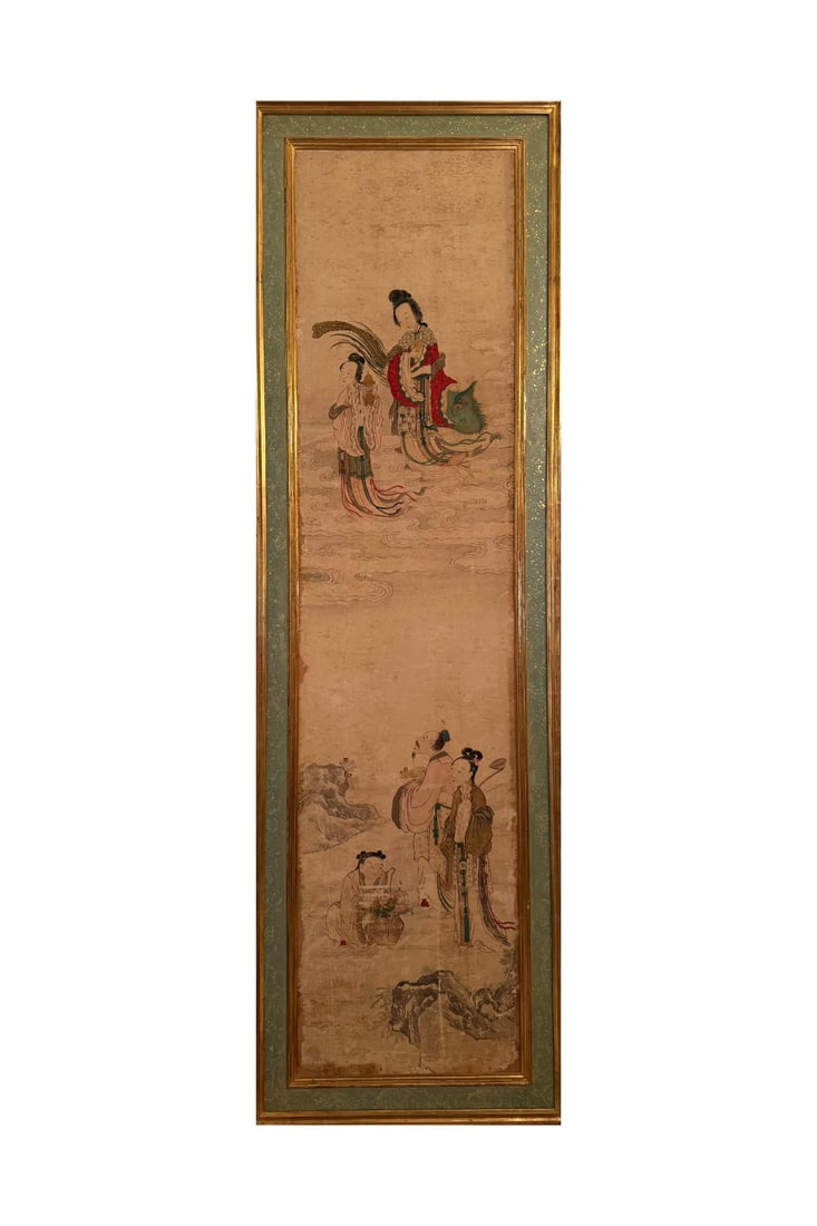 Chinese Antique Painting on Silk - Celestial Immortals Blessing Longevity Scene, Signed , Large (1 of 4)