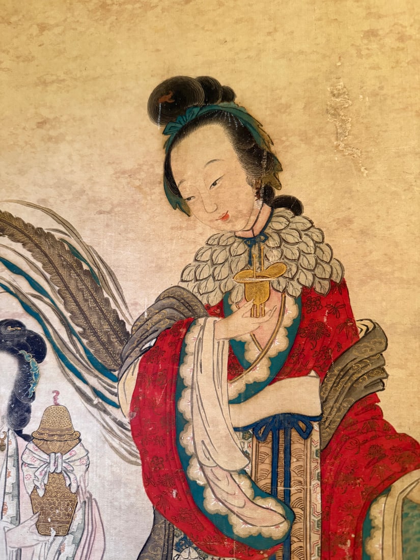 Chinese Antique Painting on Silk - Celestial Immortals Blessing Longevity Scene, Signed , Large - 2