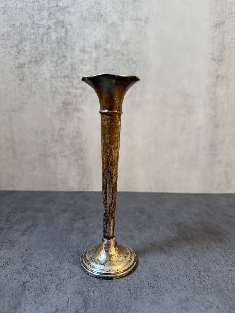 Sterling Silver Trumpet Vase - Tall Slim Form, Weighted Base - 2