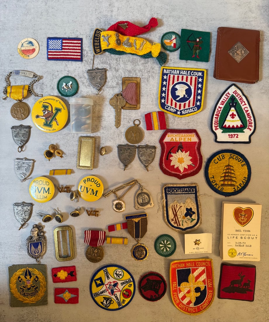 Large Lot of Vintage Boy Scout Memorabilia - Patches, Pins, Medals, Badges, Camp Namaco, Vermont, (1 of 1)