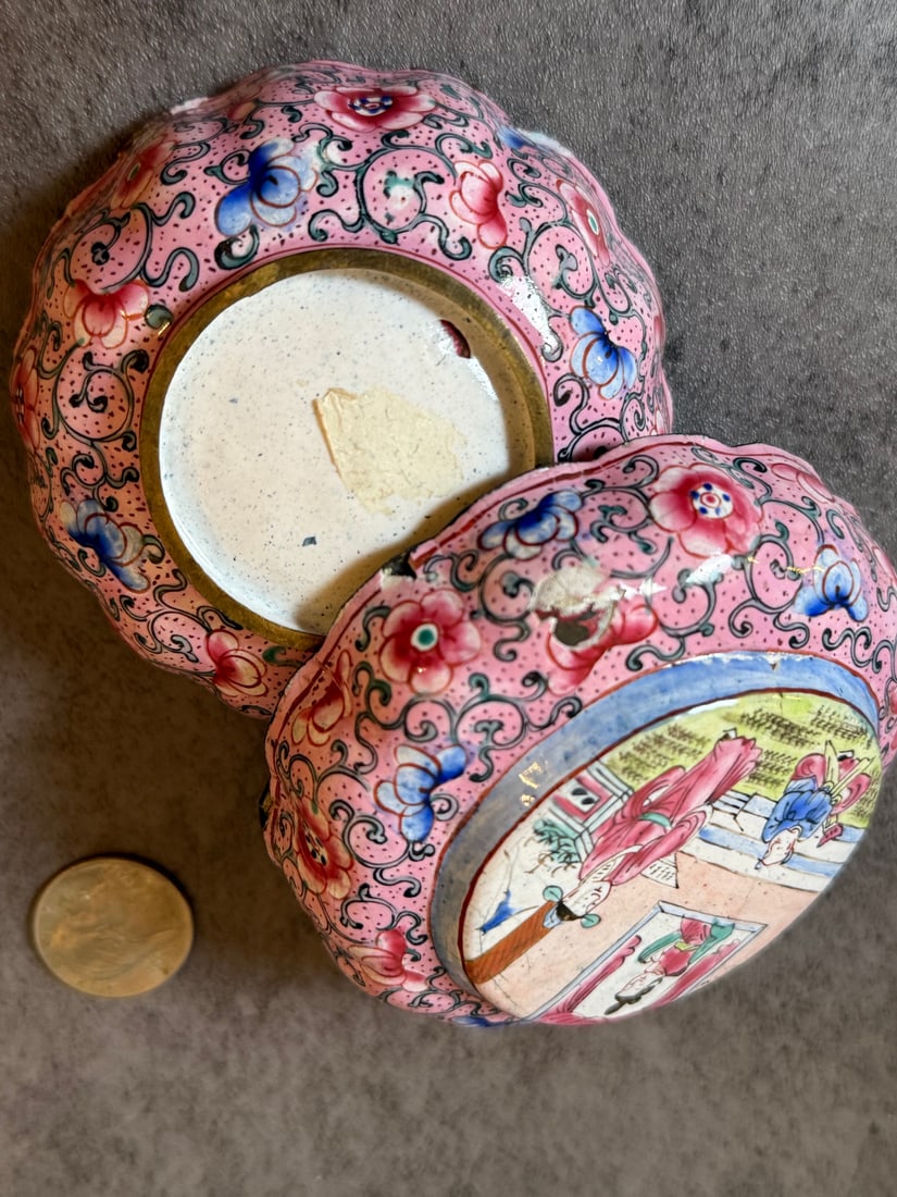 Lot of Chinese Cloisonn?? Items - Vase, Candlesticks, Boxes, Drilled Base - 3