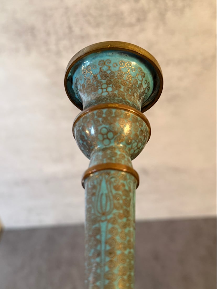 Lot of Chinese Cloisonn?? Items - Vase, Candlesticks, Boxes, Drilled Base - 4