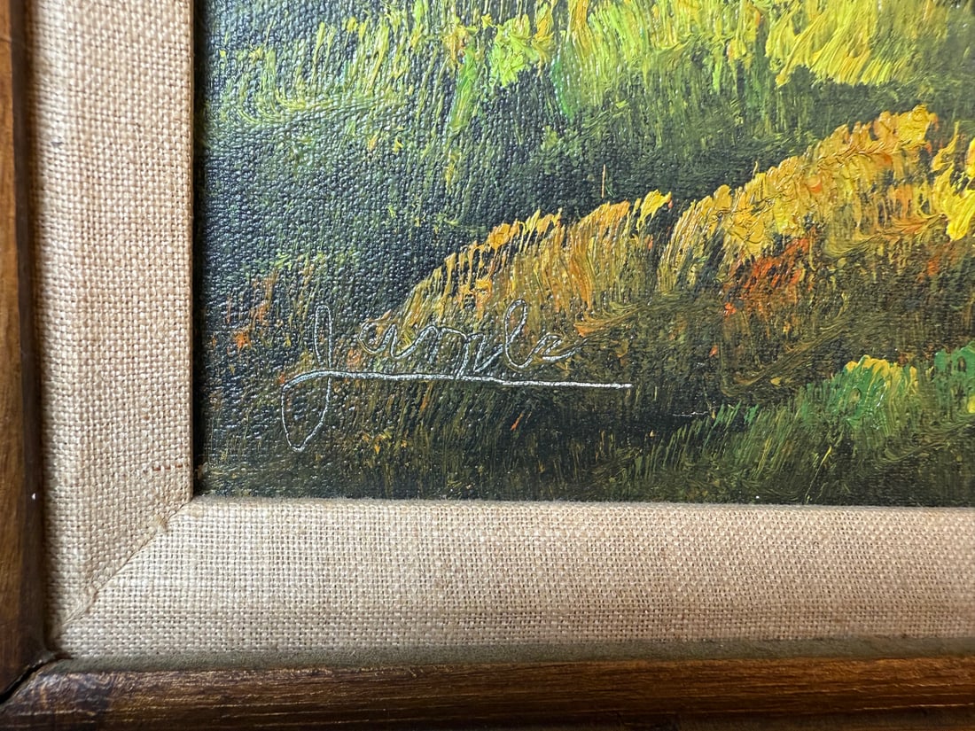 Pair of Vintage Oil on Canvas Autumn Landscape Paintings, One Signed - 4