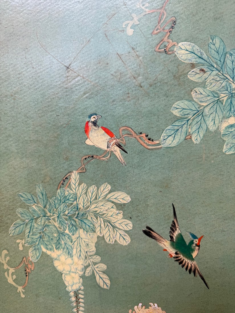 Antique Chinese Hand-Painted Tilt-Top Table with Bird and Chrysanthemum Design - 19th/Early 20th - 4