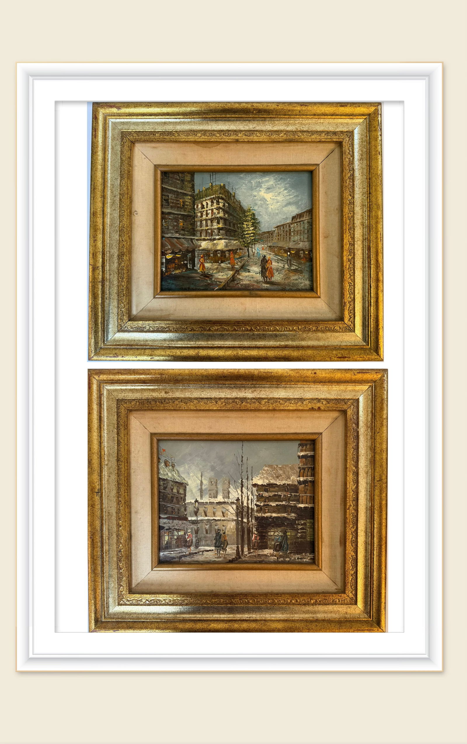 Signed Pair of Framed European Street Scene Oil Paintings on Canvas, Owens & Burnett Label, 16 x 18 (1 of 5)