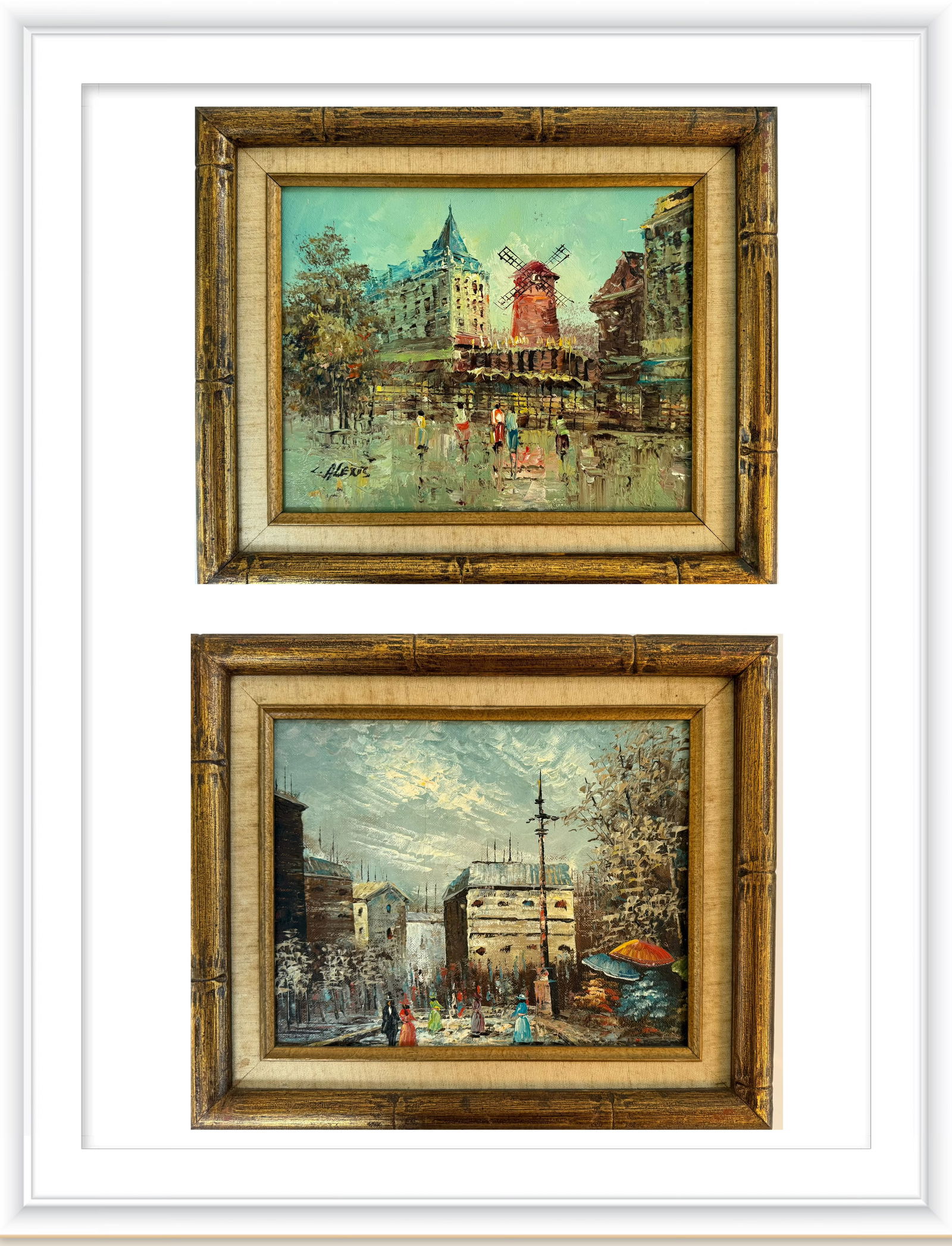 Pair of Signed Oil Paintings by L. Alexis, European Street Scenes, Framed, Each 13 x 11 in (1 of 3)