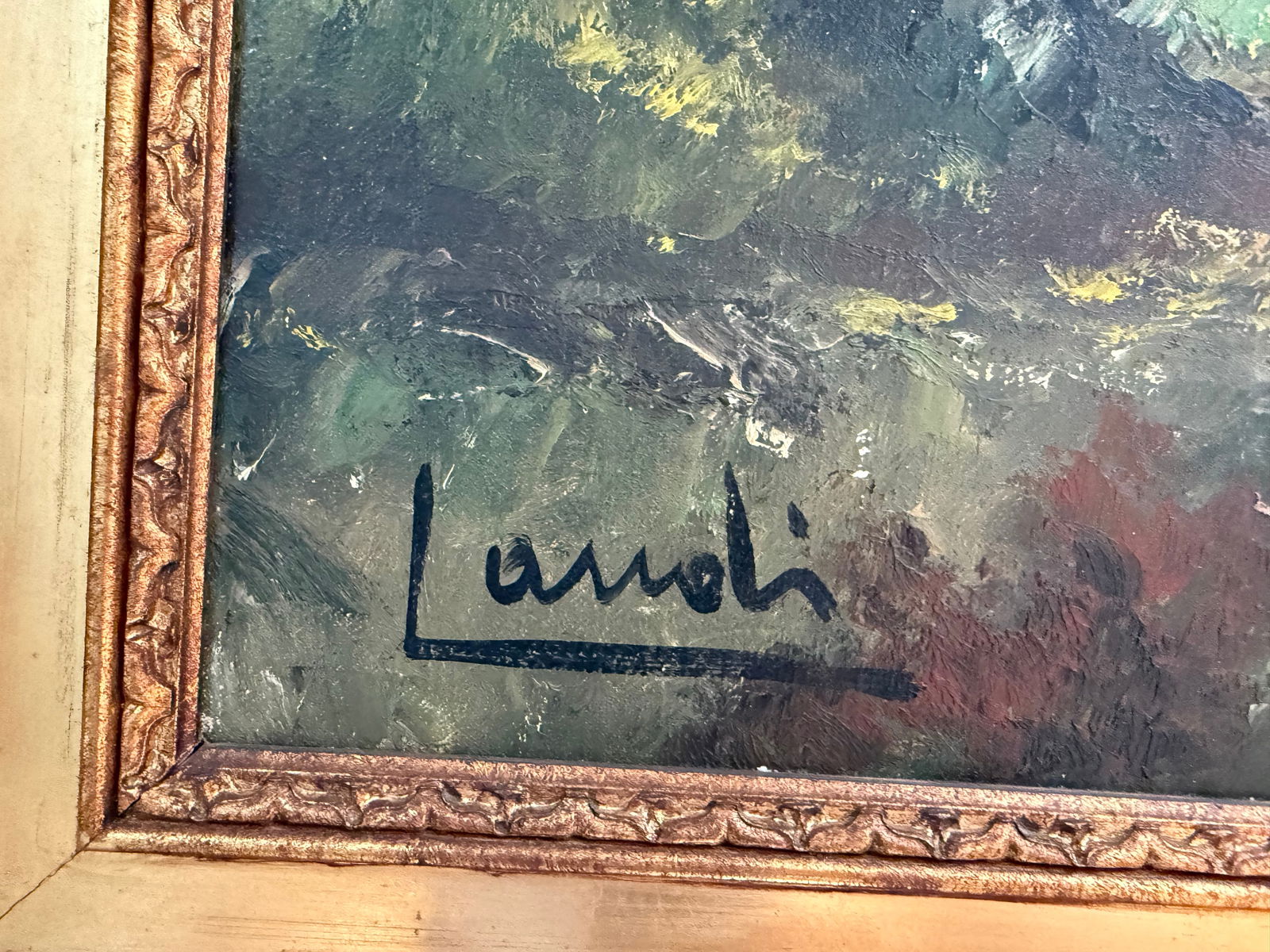 Signed Oil Painting by Lumoli, Woodland Landscape Scene, Large Format, Framed, 56 x 32 in - 2