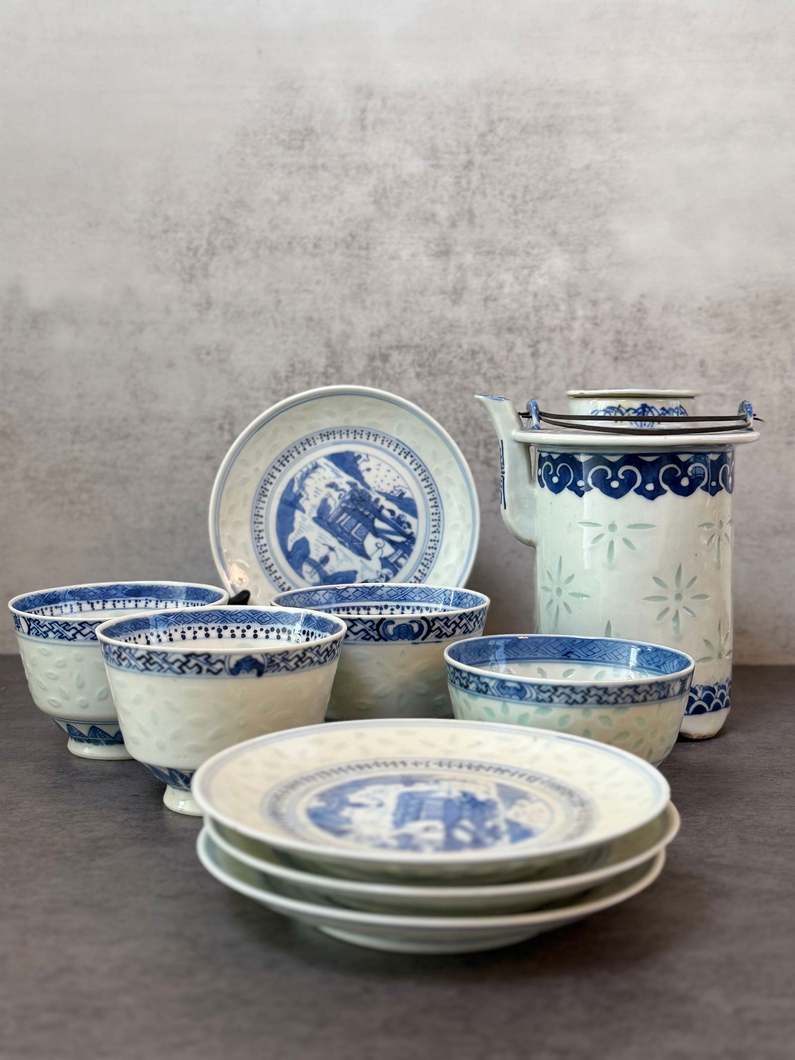 Vintage Chinese Blue and White Porcelain Tea Set (1 of 4)