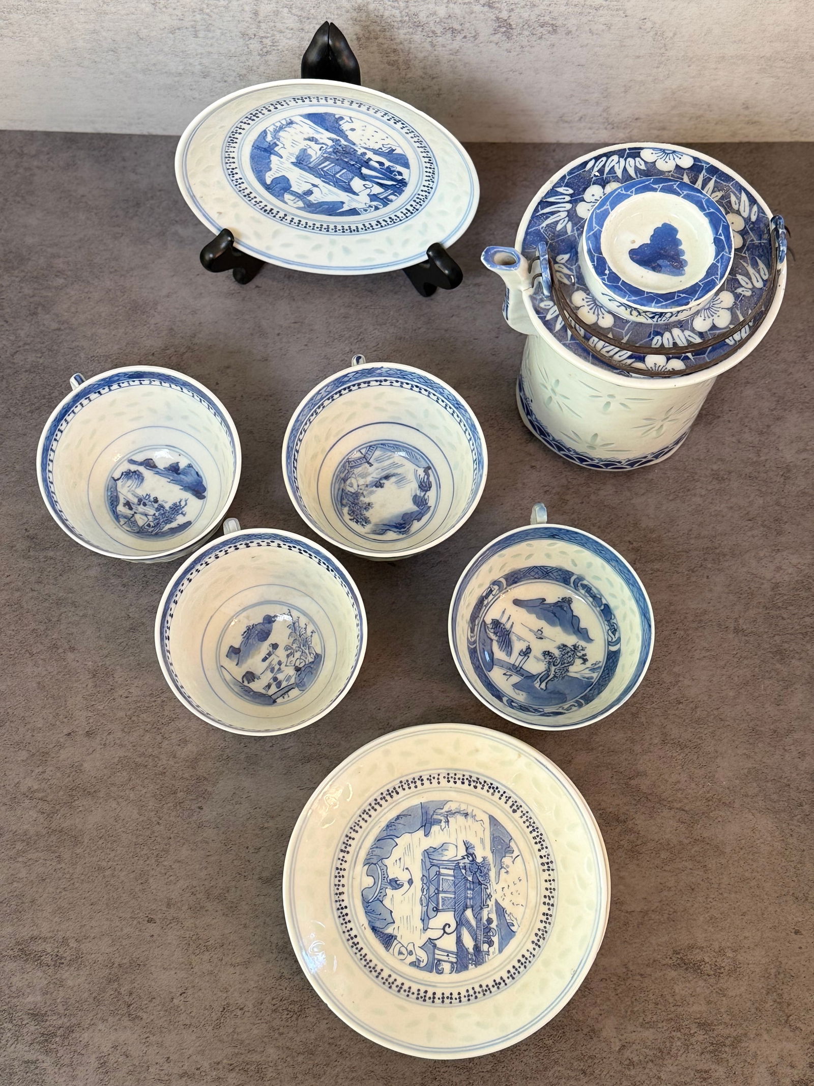 Vintage Chinese Blue and White Porcelain Tea Set - 2