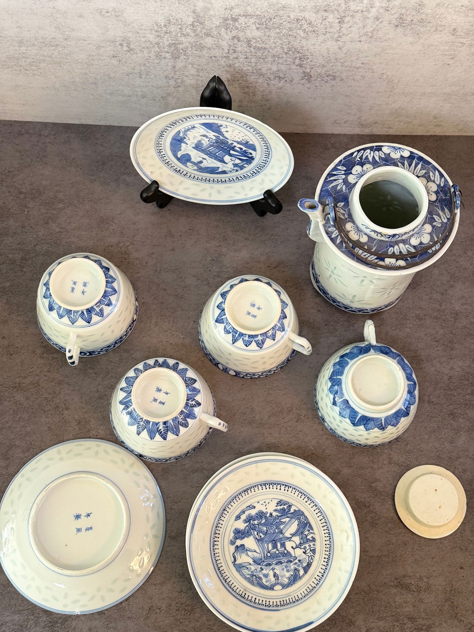 Vintage Chinese Blue and White Porcelain Tea Set - 3