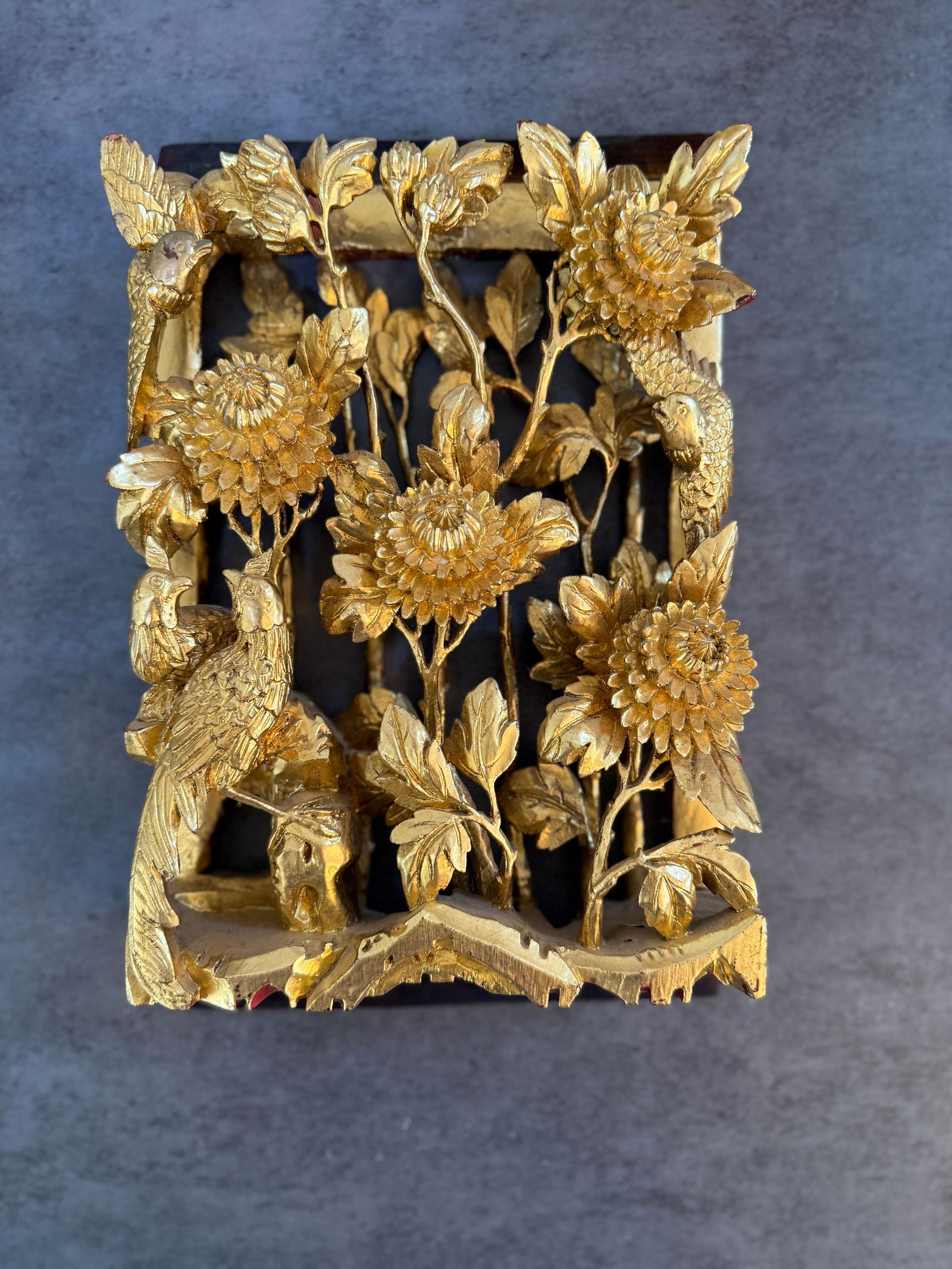Pair of Chinese Gilt Wood Reticulated Panels with Birds and Flowers, Late 19th/Early 20th Century - 2