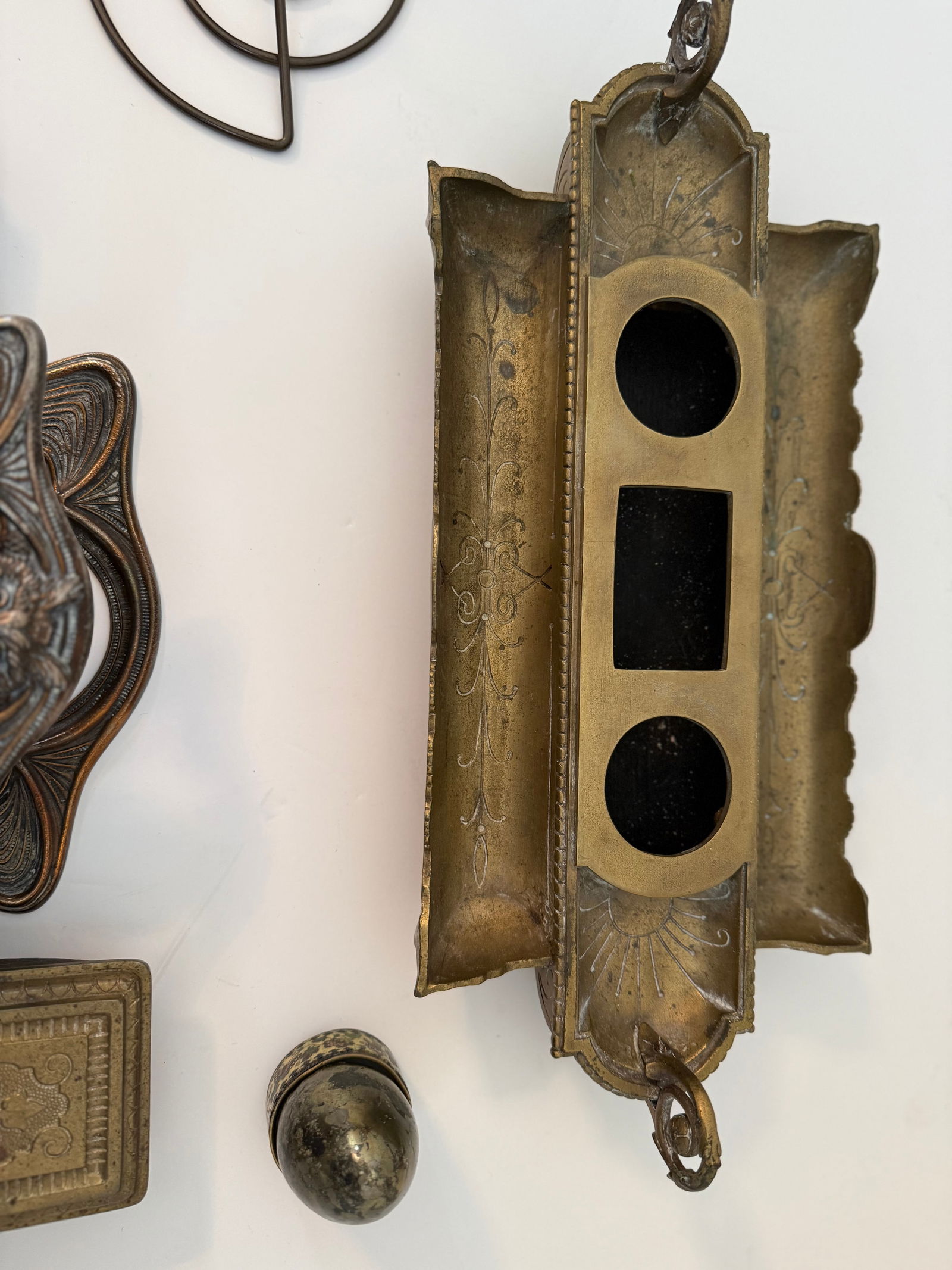 Group of Victorian Brass and Metal Desk Accessories Including Inkstand, Letter Opener, Book Clip and - 2