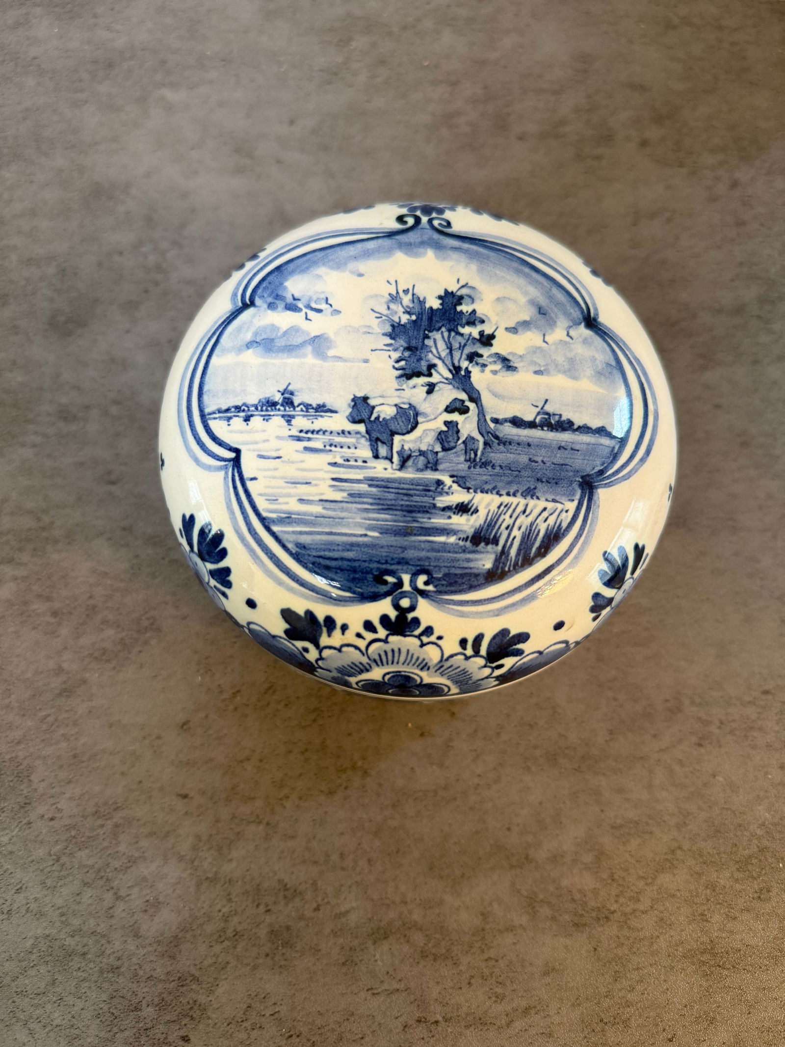Dutch Delft Blue and White Porcelain Cheese Keeper with Pastoral Landscape Decoration (1 of 2)
