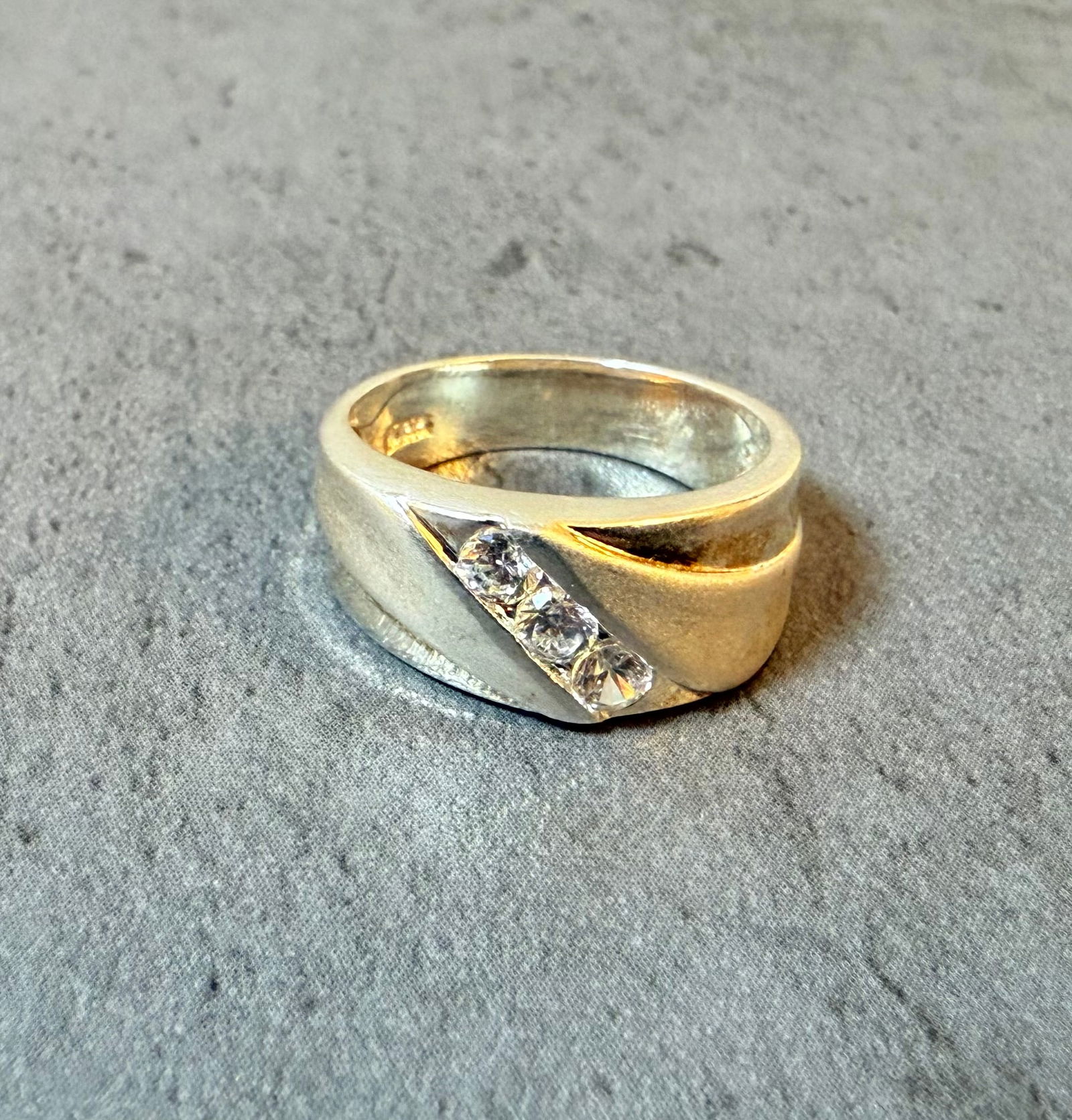 Sterling Silver Wide Band Ring with Three Stone CZ Accent, Size 6 (1 of 2)