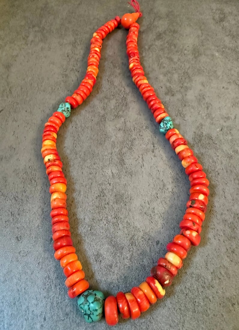 Chinese Coral and Turquoise Bead Necklace (1 of 1)