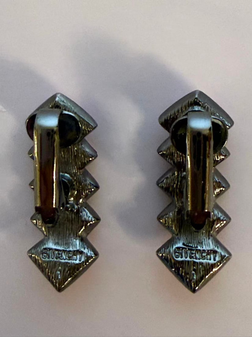 Pair of Givenchy Red Rhinestone Clip-On Earrings - 3