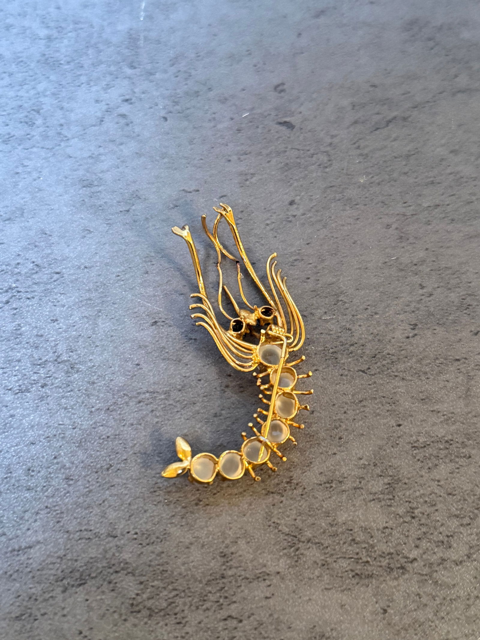 Gold Tone Shrimp Form Brooch with Cabochon Stones - 2