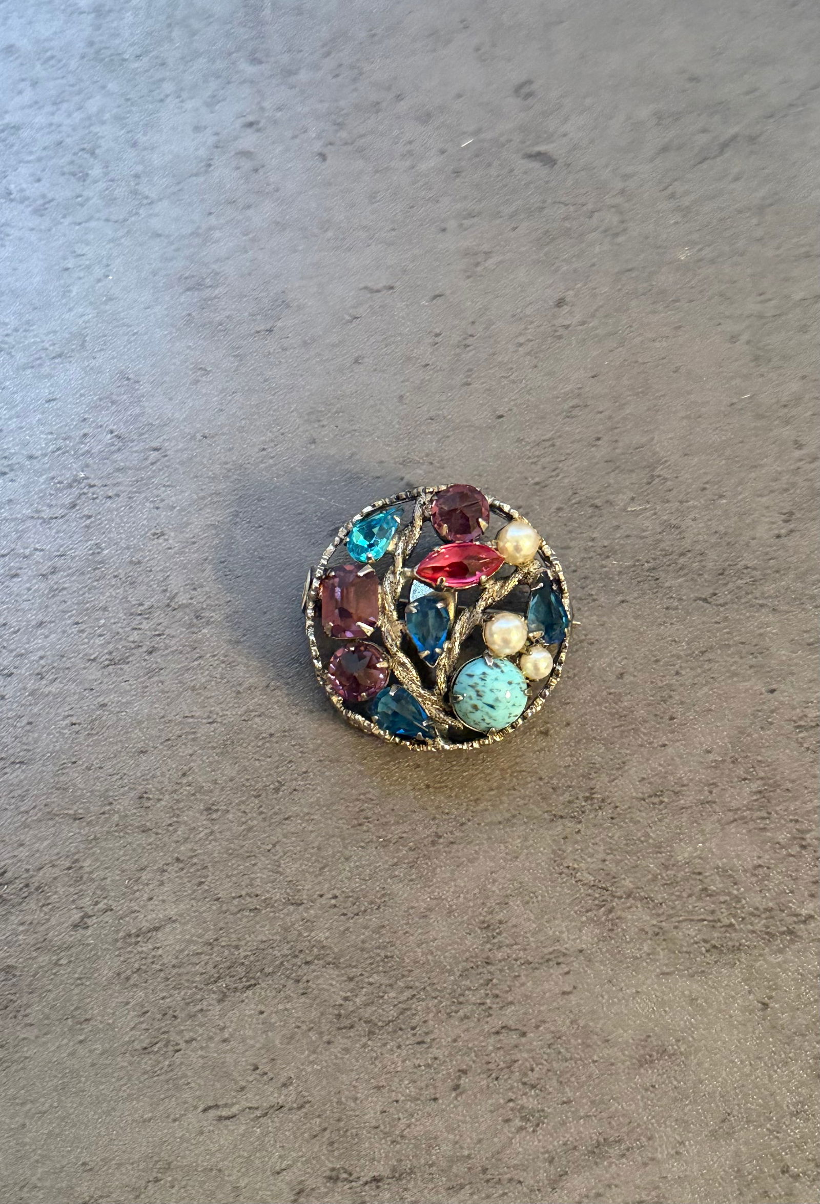 Vintage Multicolor Rhinestone Cluster Brooch