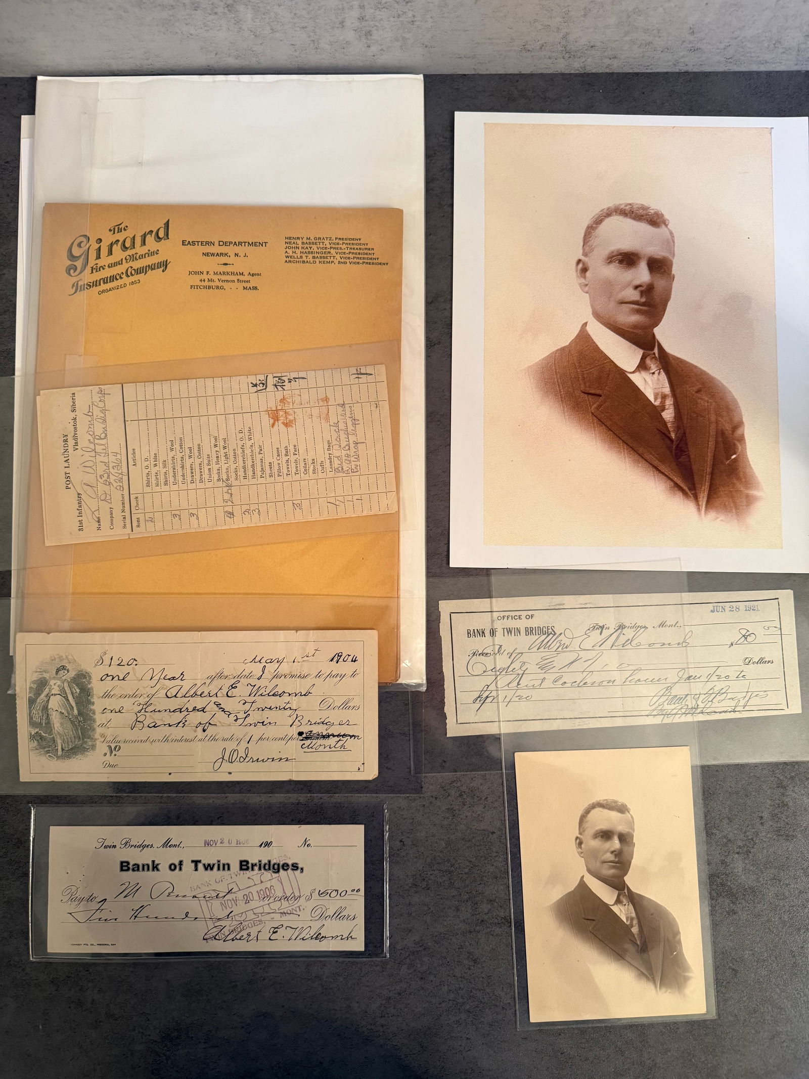 Early 20th Century Americana Ephemera Archive w/ Portrait Photograph, Bank of Twin Bridges Check & (1 of 2)