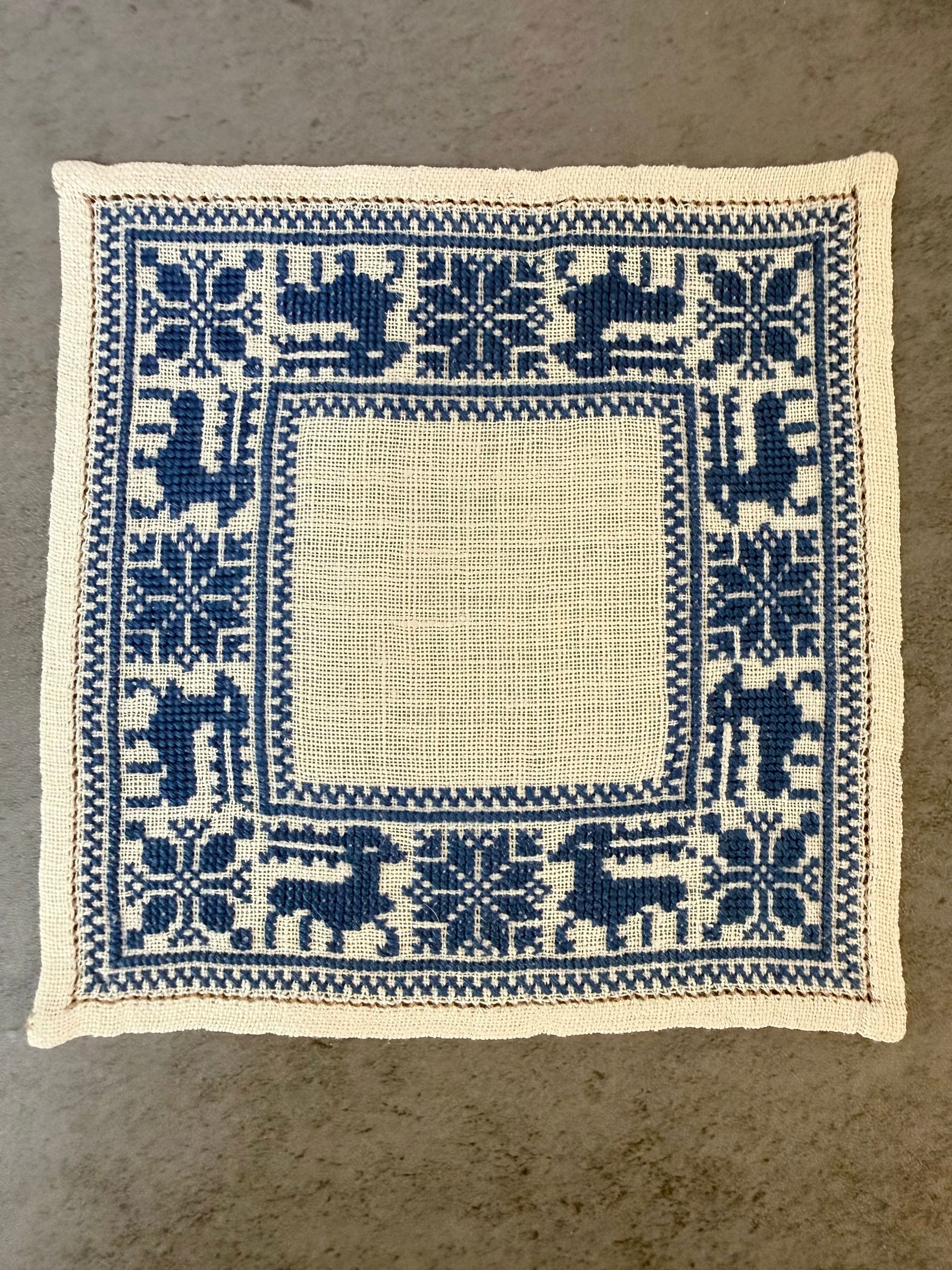 Two Vintage Hand Embroidered Needlepoint Textile Panels with Folk Motif and Church Scene - 2