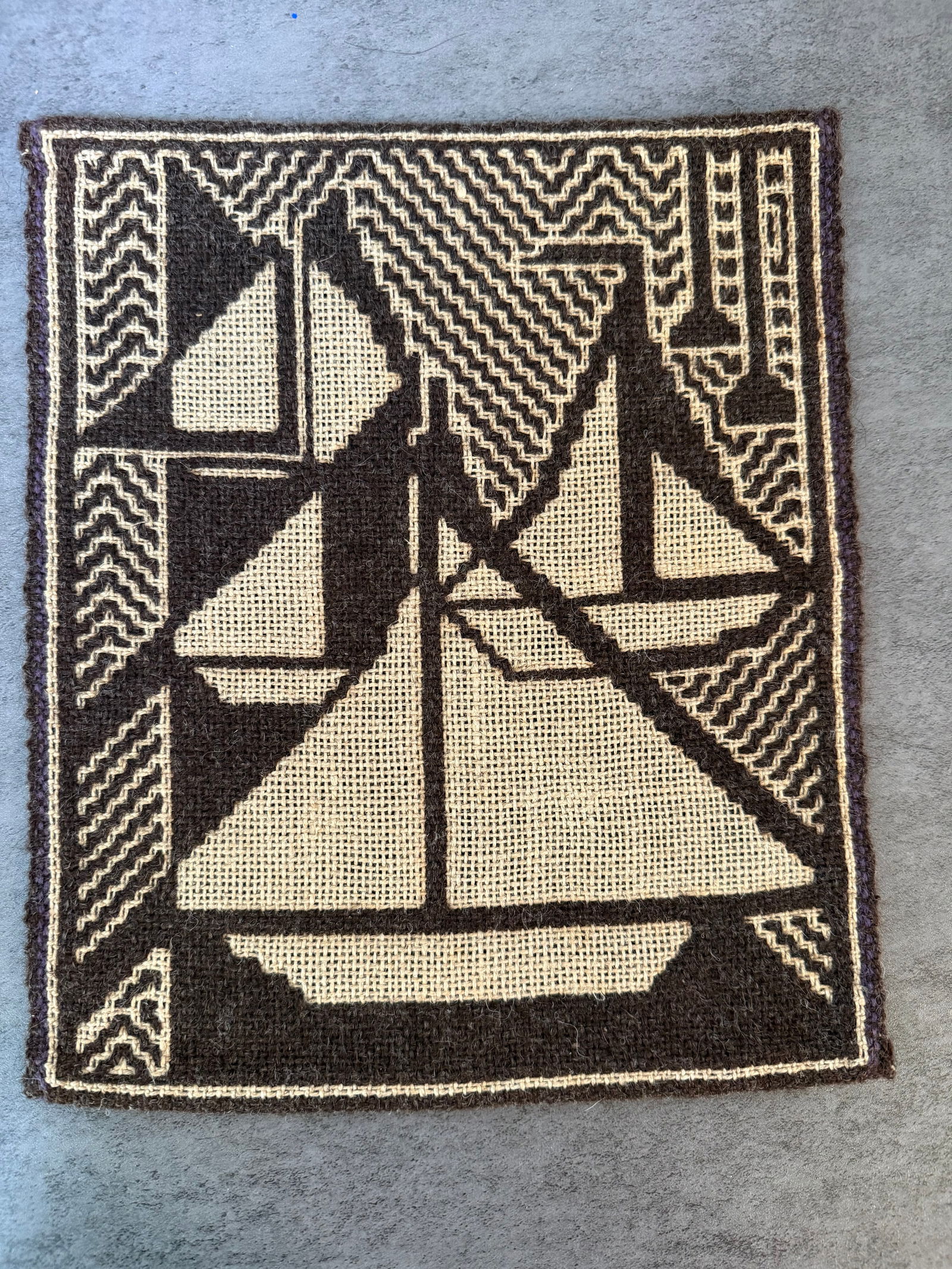 Vintage Hand Embroidered Needlepoint Textile Panel with Sailing Boat Motif - 2