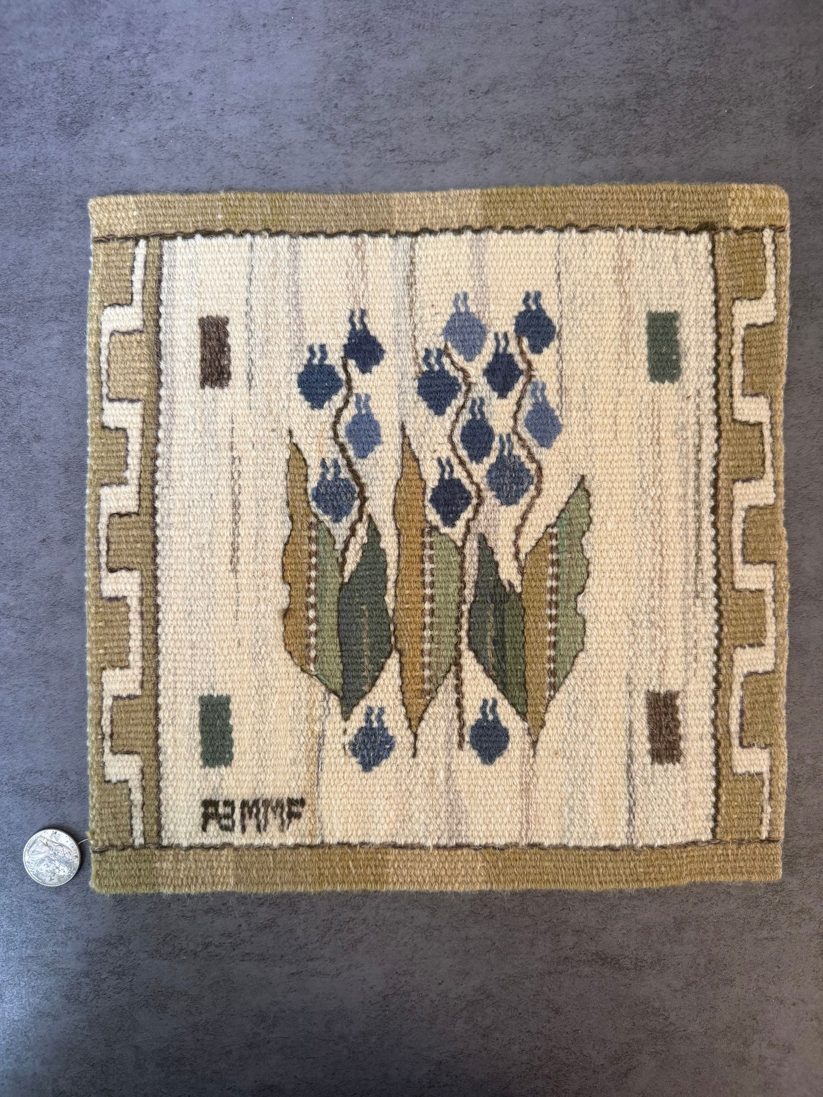 Signed Vintage Hand Embroidered Needlepoint Floral Textile Panel - 2