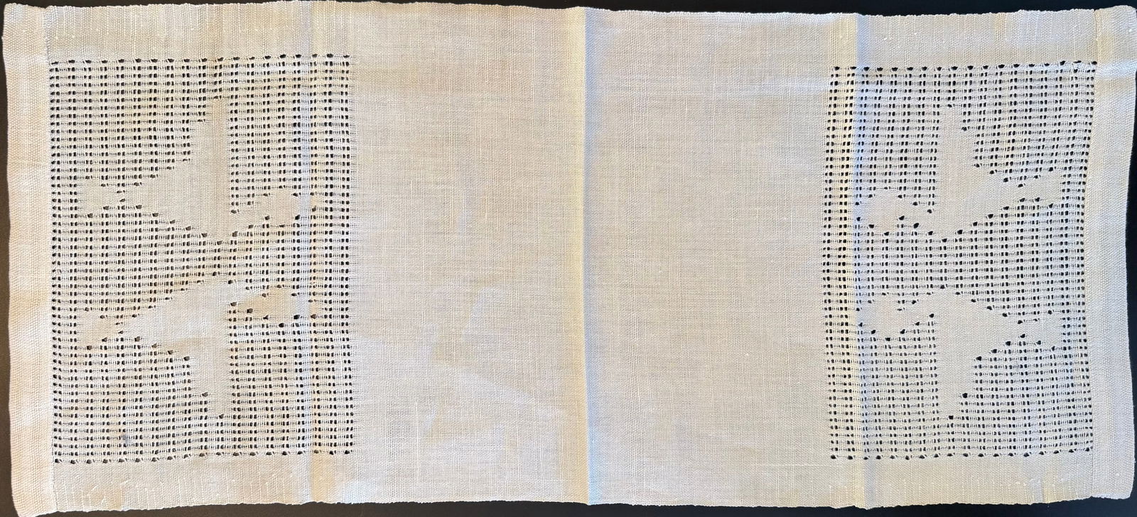 Vintage European Filet Embroidered Linen Table Runner with Dove Motif, 28 x 12 in - 2