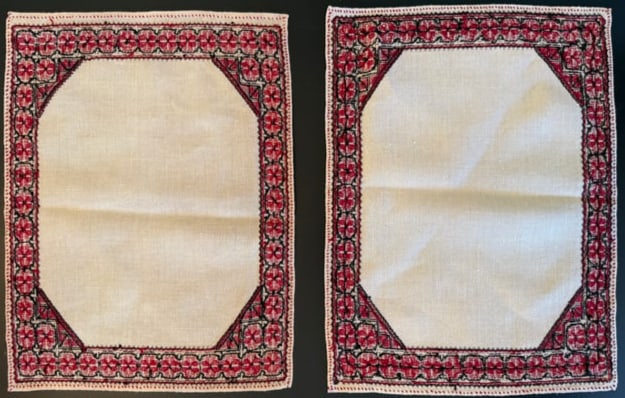 Pair Vintage Eastern European Hand-Embroidered Linen Placemats, 17 x 13 in - 2