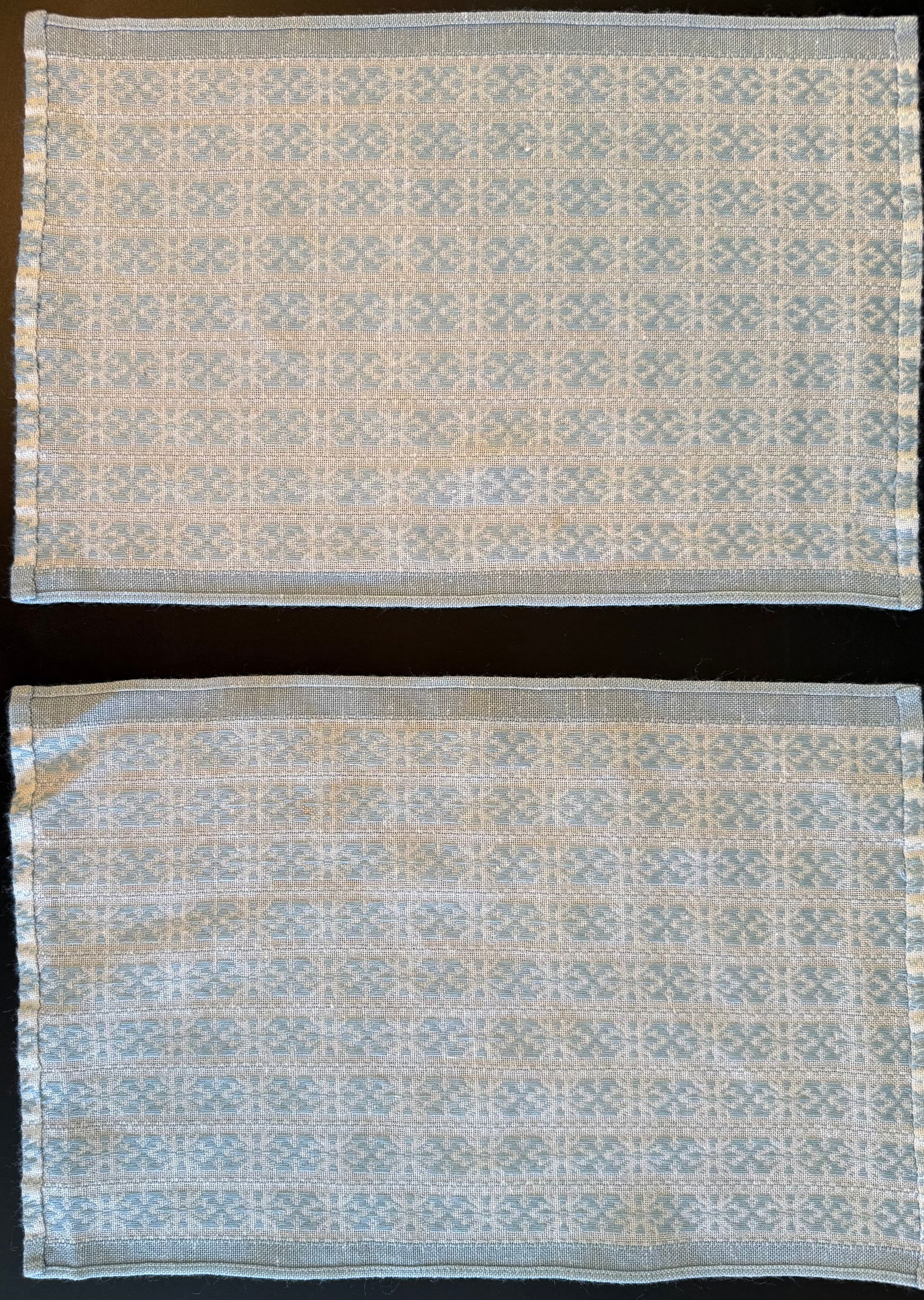 Set of 5 Vintage Woven Linen Placemats, Blue Geometric Pattern, 16 x 11 in - 2