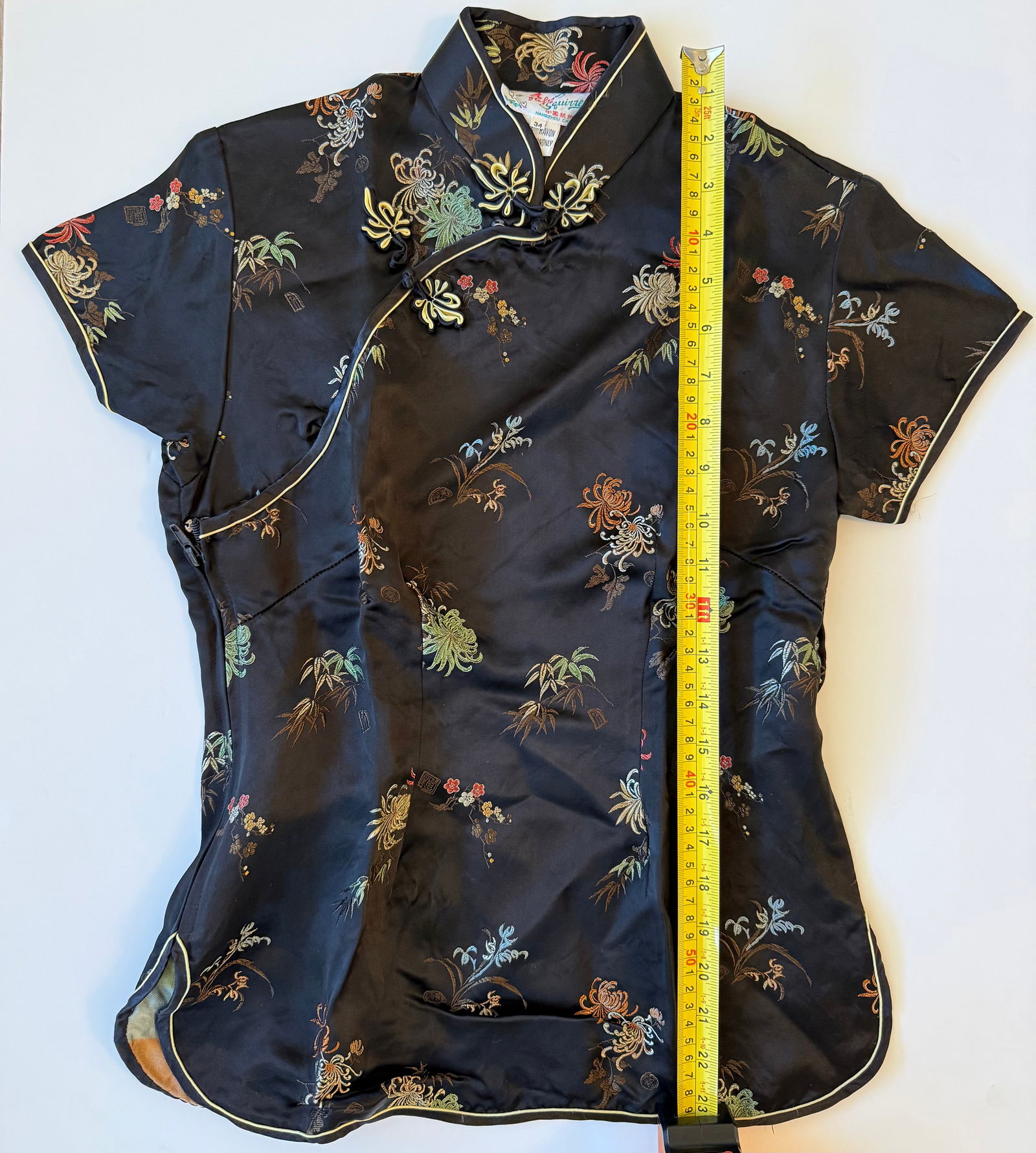 Vintage Chinese Black Rayon Embroidered Cheongsam Qipao Style Blouse, Hangzhou - 2