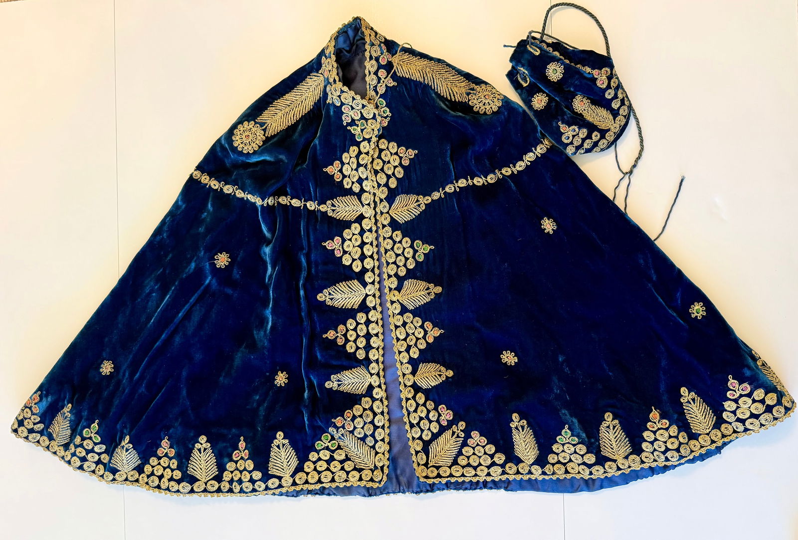 Blue Velvet Embroidered Cape with Matching Purse (1 of 3)