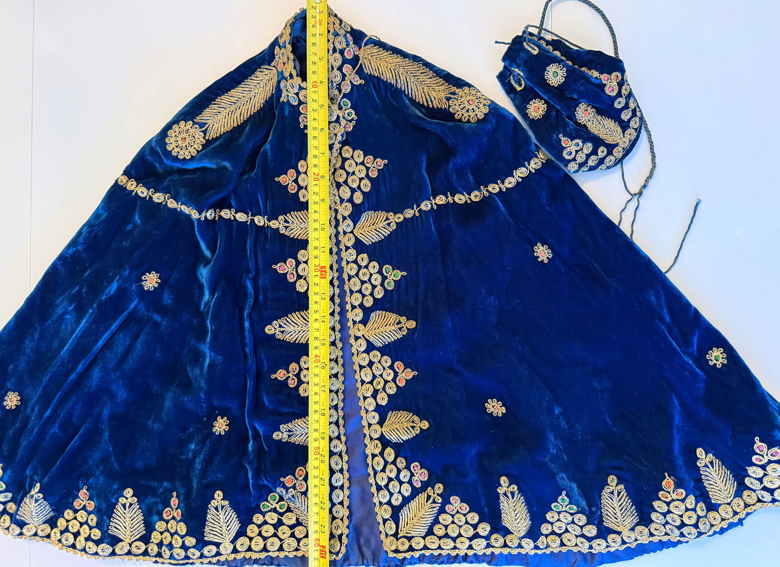 Blue Velvet Embroidered Cape with Matching Purse - 2