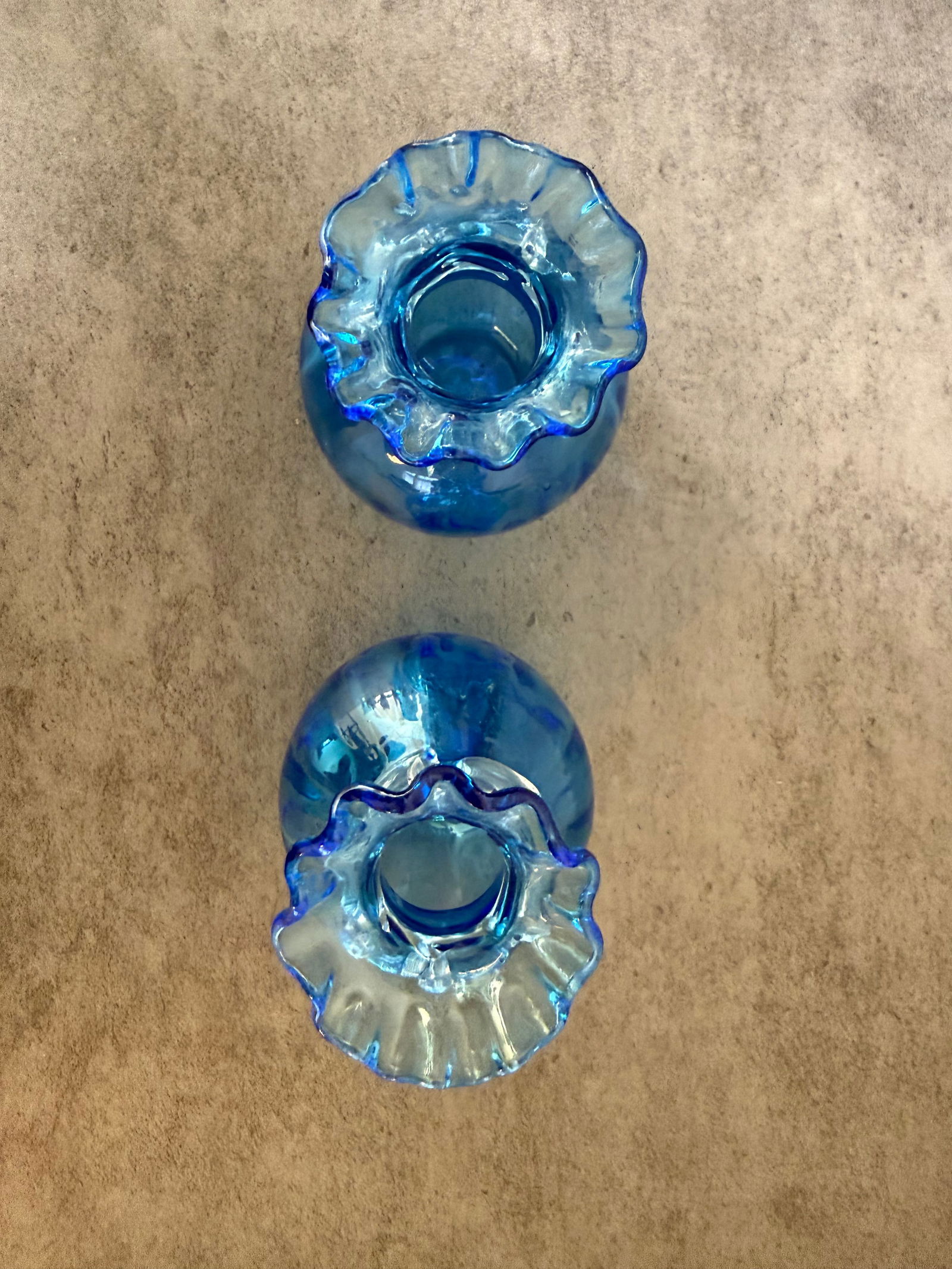 Pair of Blue Art Glass Miniature Vases - 3