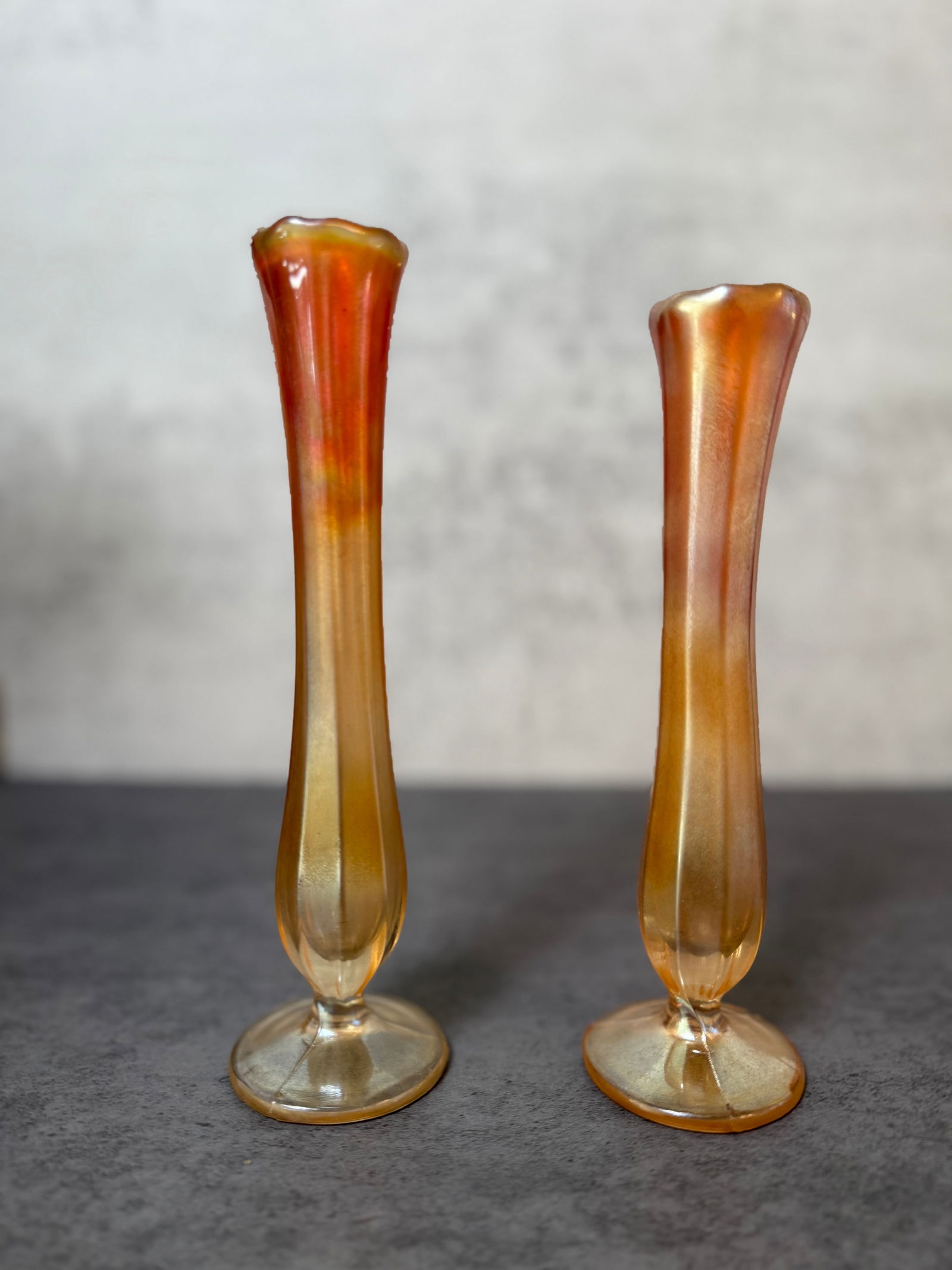 Pair of Iridescent Art Glass Bud Vases (1 of 3)