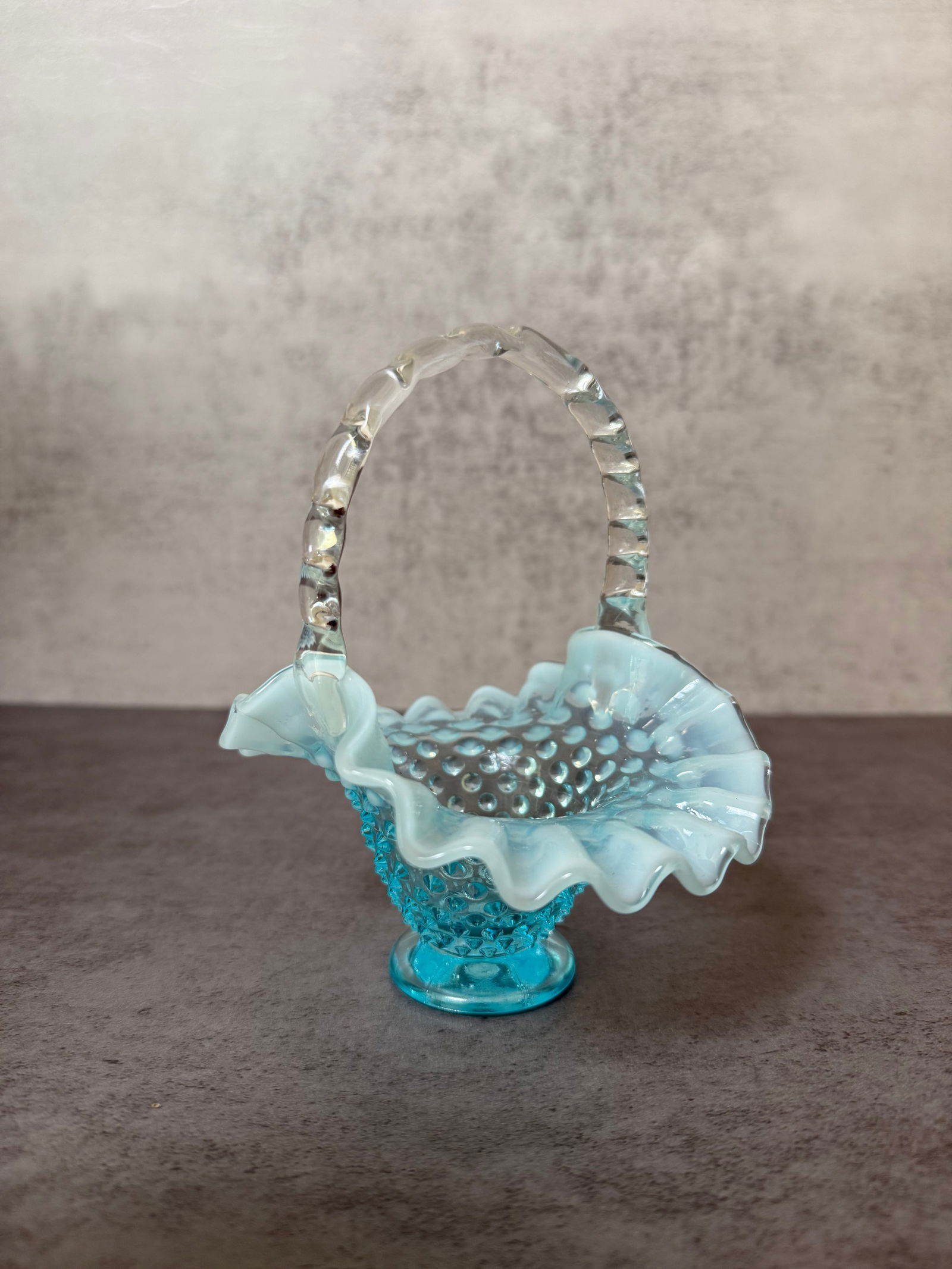 Opalescent Hobnail Glass Basket - 2