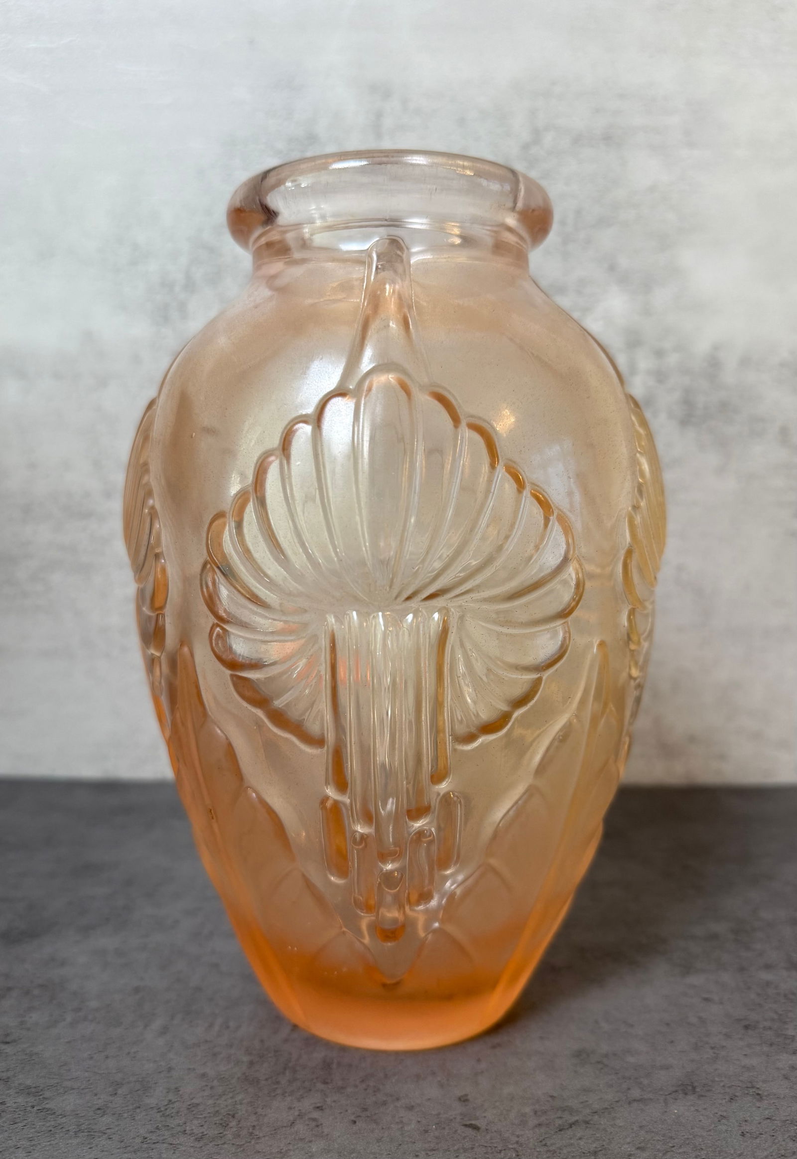 Art Deco Amber Pressed Glass Relief Decorated Vase - 2